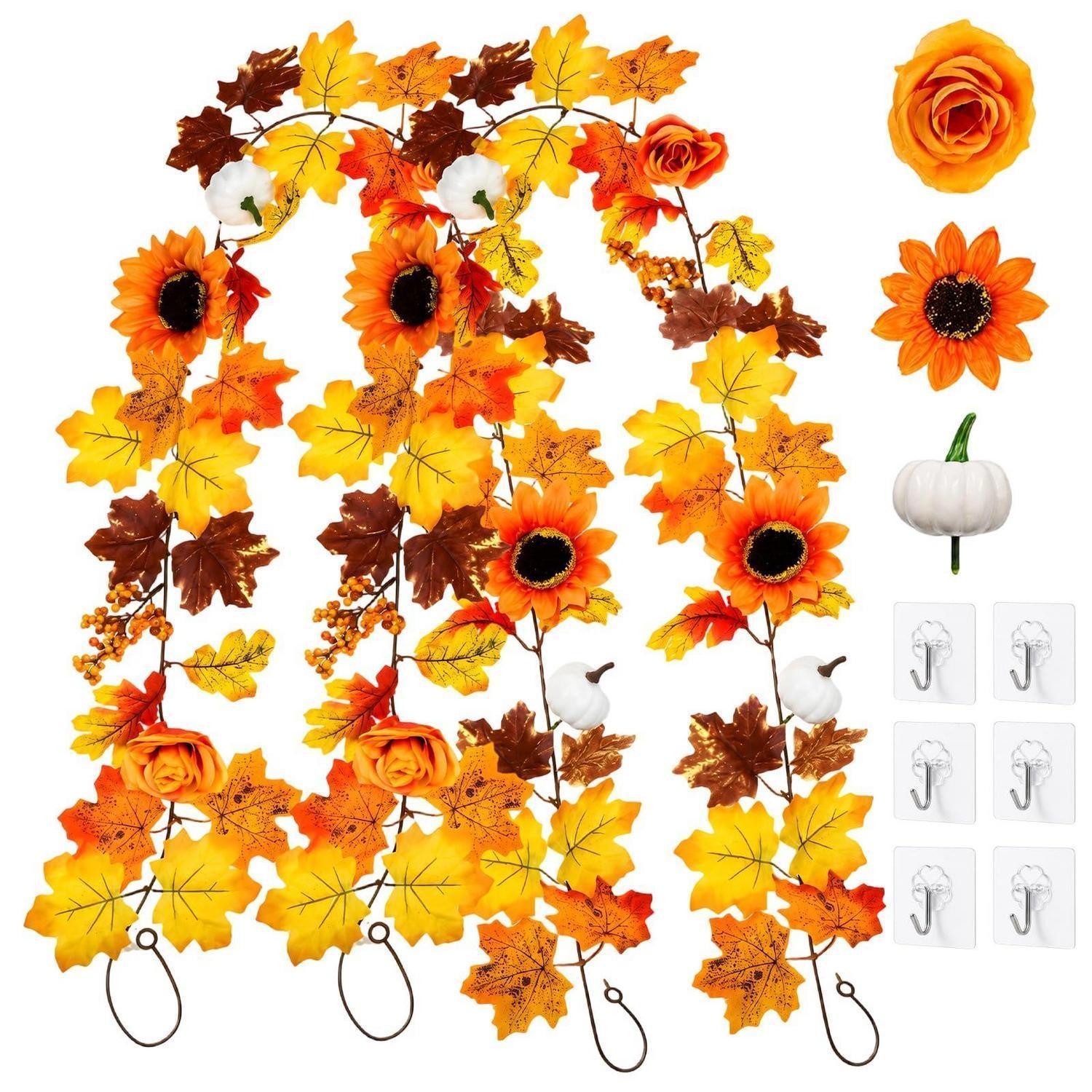 LuxusKollektion Girlande Herbstgirlande 2m 2Stk mit Kürbissen & Sonnenblumen