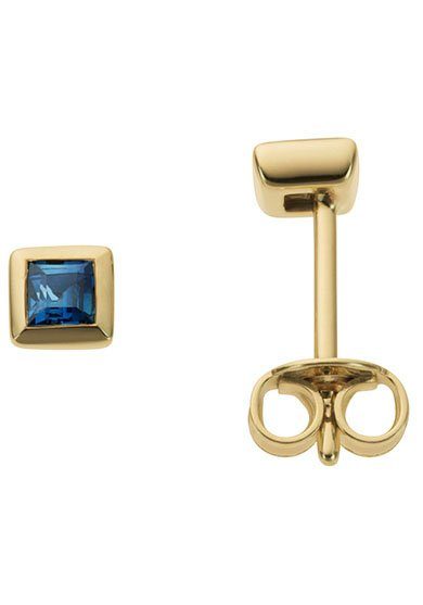 Paar Ohrstecker Schmuck Geschenk Gold 333 Ohrschmuck Farbstein Edelstein Saphir