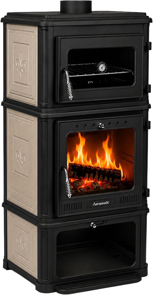 Hanseatic Kaminofen Minerva Beige, 7,1 kW, Zeitbrand, Großer Feuerraum