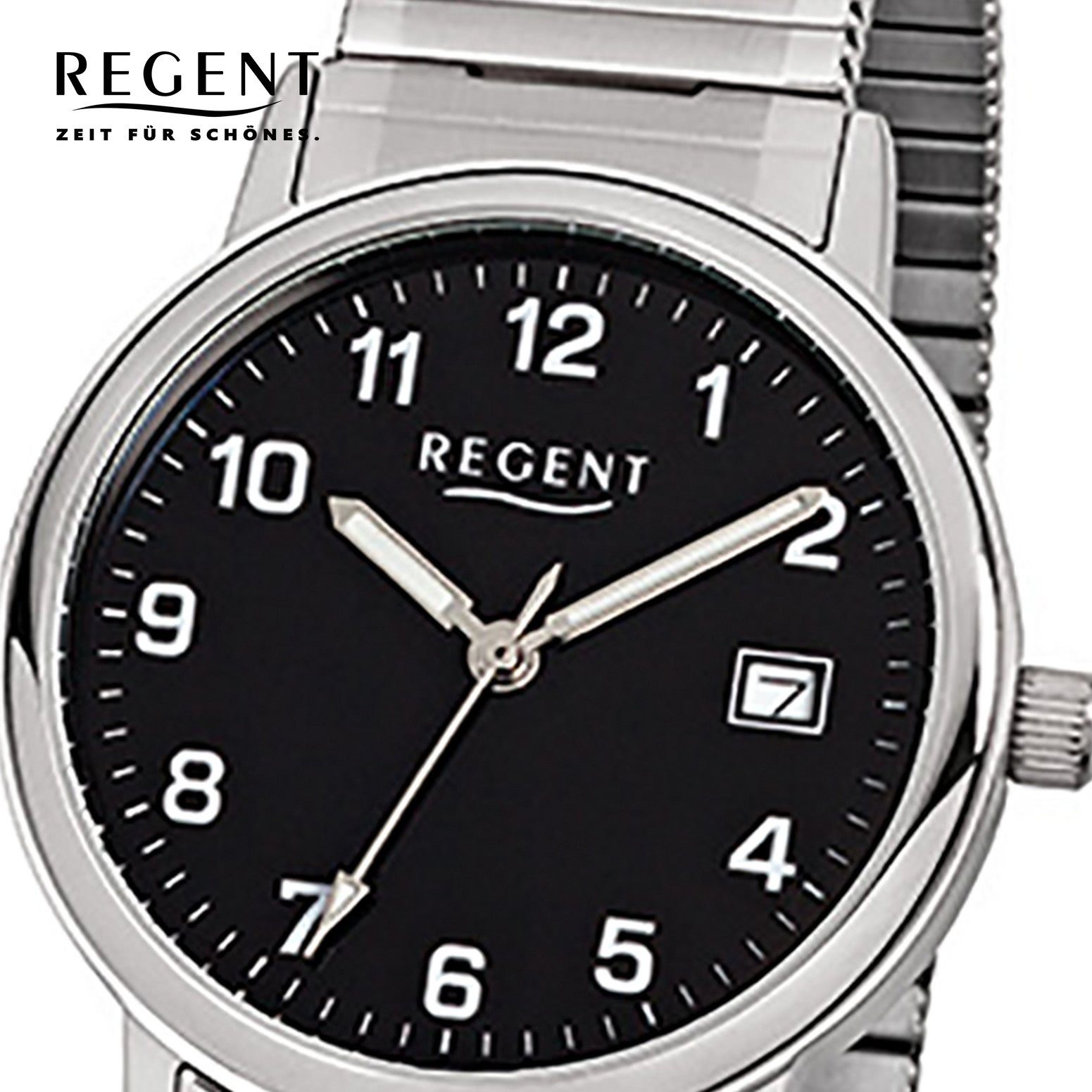 Herren-Armbanduhr (ca. silber Quarzuhr Armbanduhr Regent rund, Analog, mittel Herren Regent Edelstahlarmband 35mm),
