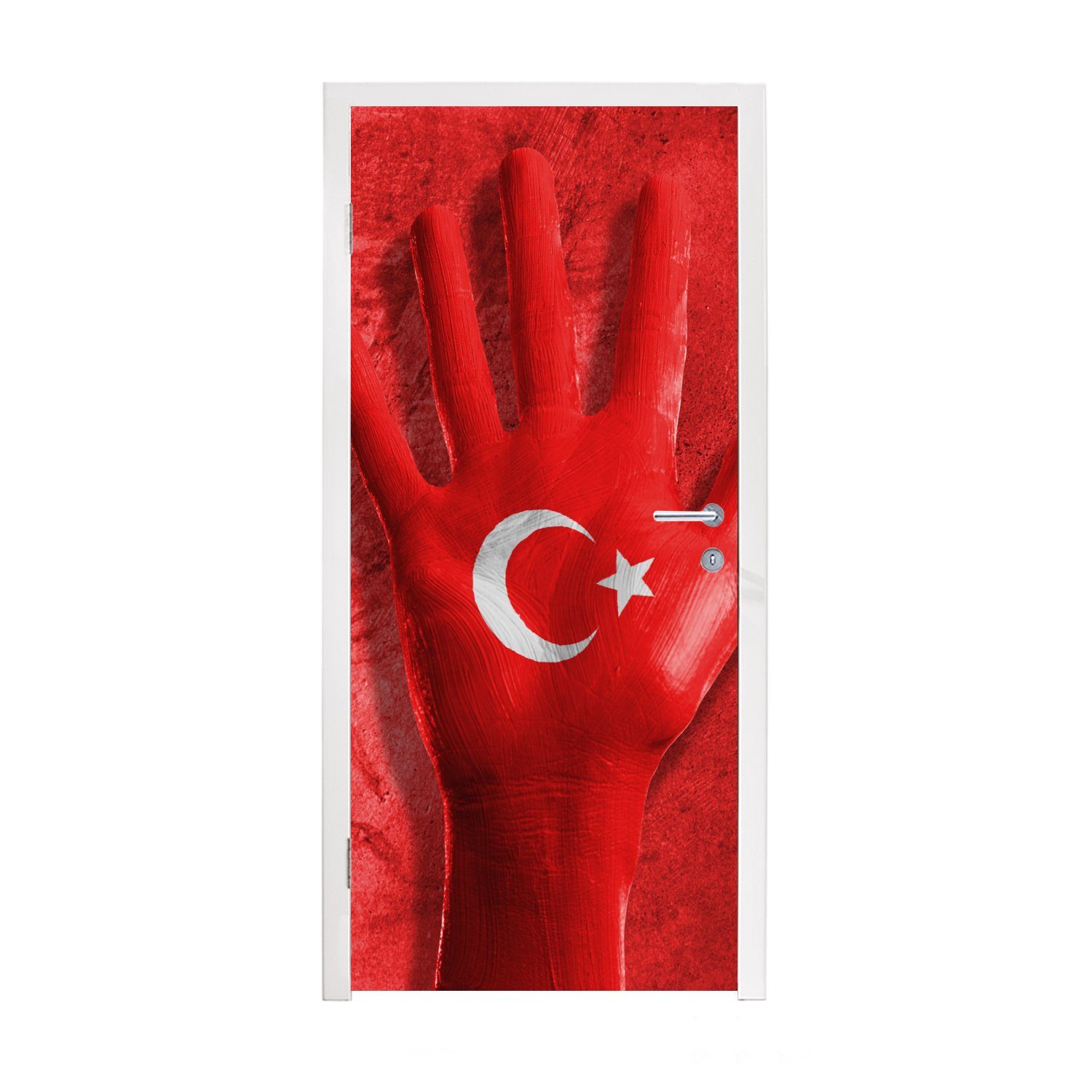 MuchoWow Türtapete Eine Hand formt die türkische Flagge, Matt, bedruckt, (1 St), Fototapete für Tür, Türaufkleber, 75x205 cm | Türtapeten