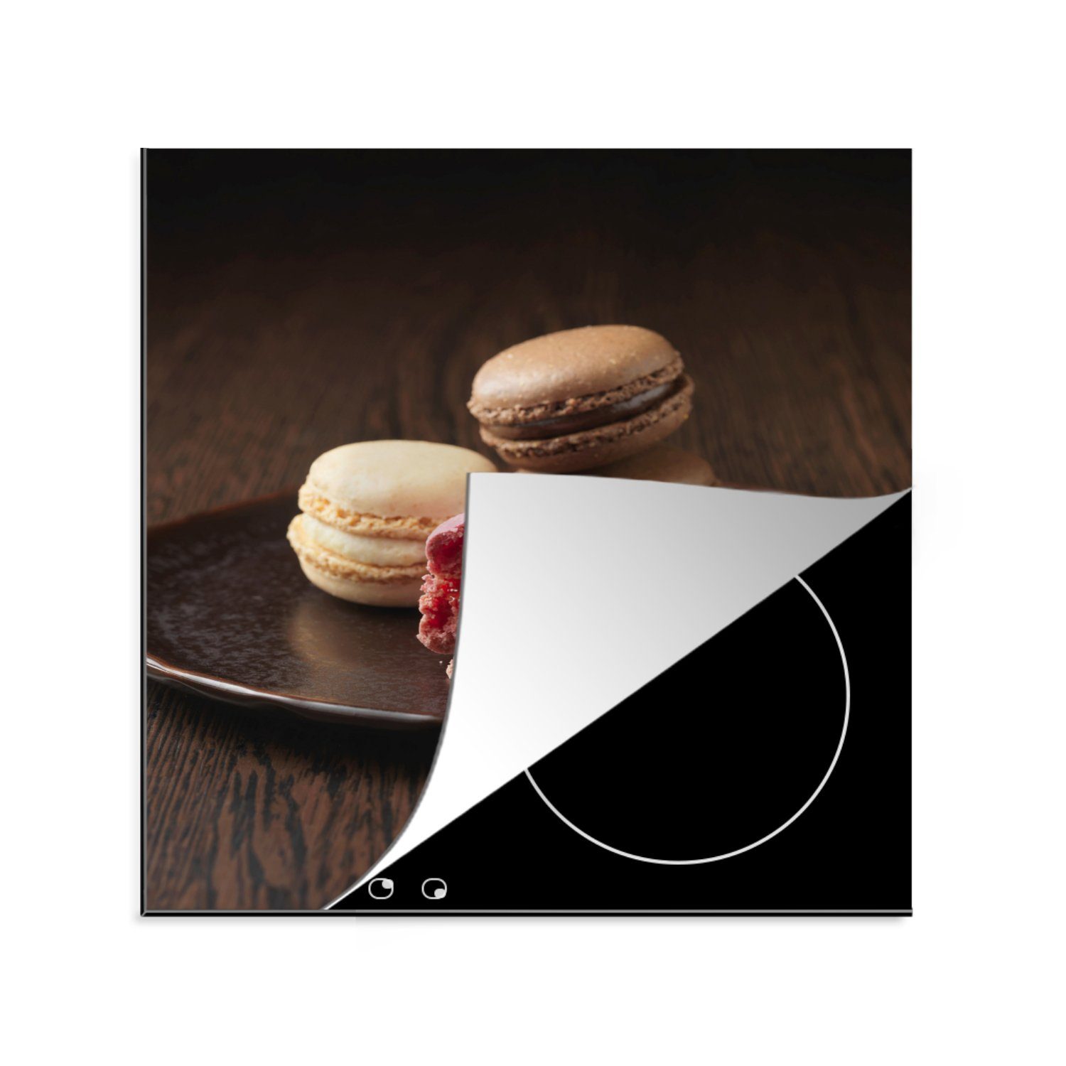 MuchoWow Herdblende-/Abdeckplatte Lebensmittel - Macaron - Französisch, Vinyl, (1 tlg), 78x78 cm, Ceranfeldabdeckung, Arbeitsplatte für küche | Herdabdeckplatten
