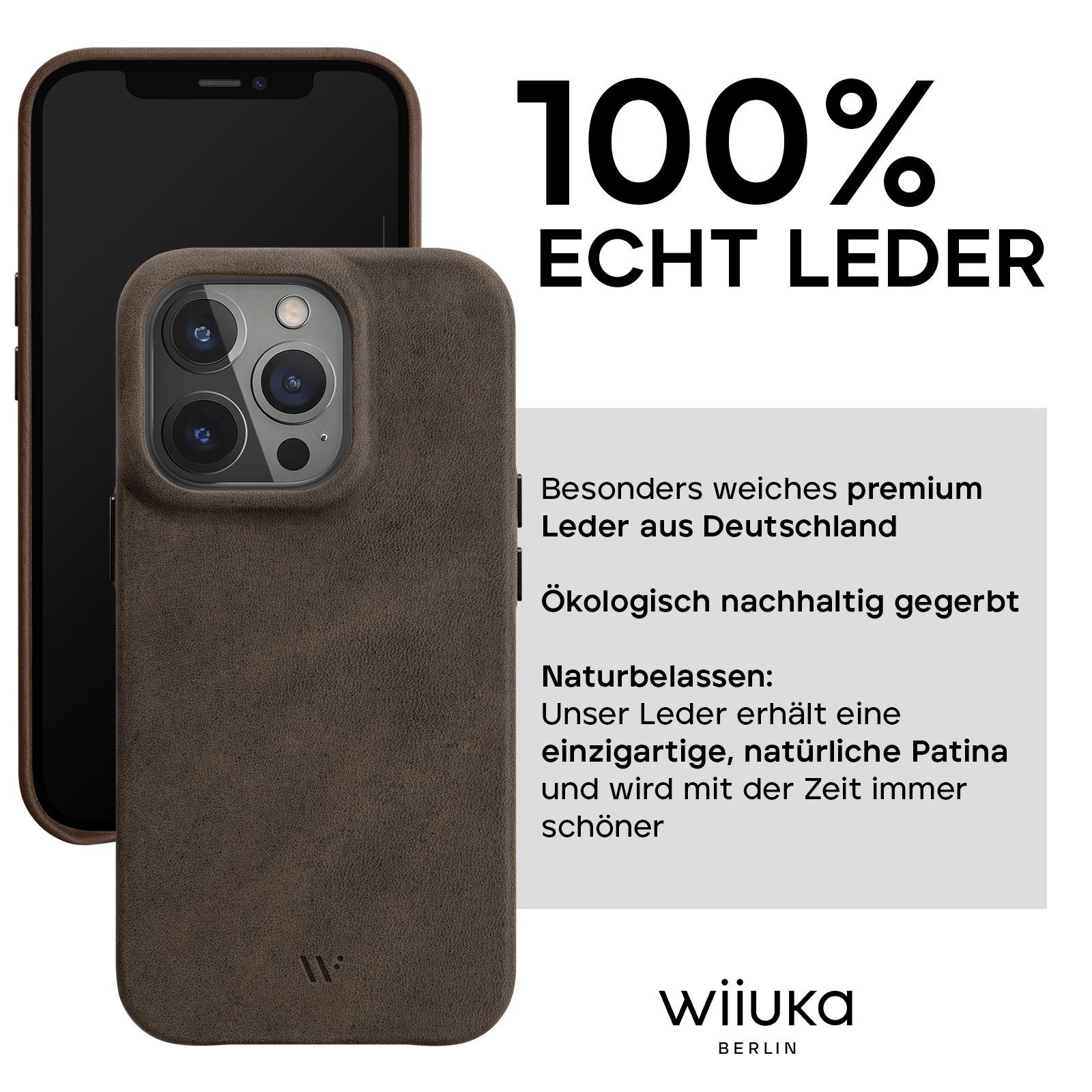 wiiuka Smartphone-Hülle Hülle für iPhone 15 Pro Max Lederhülle Leder Case Handyhülle, Handgefertigt - Deutsches Leder, Premium Case