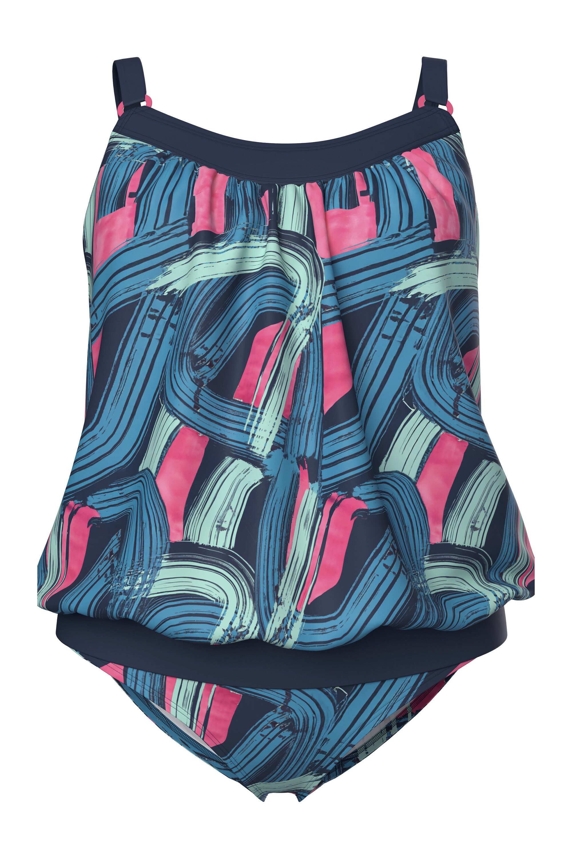 Ulla Popken Soft-BH Tankini Pinselstrichmuster Softcups Elastiksaum