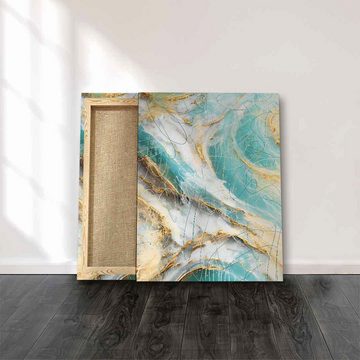 DOTCOMCANVAS® Leinwandbild Ocean Tsunami, Leinwandbild Abstrakte Kunst moderne Kunst hochkant gold türkis