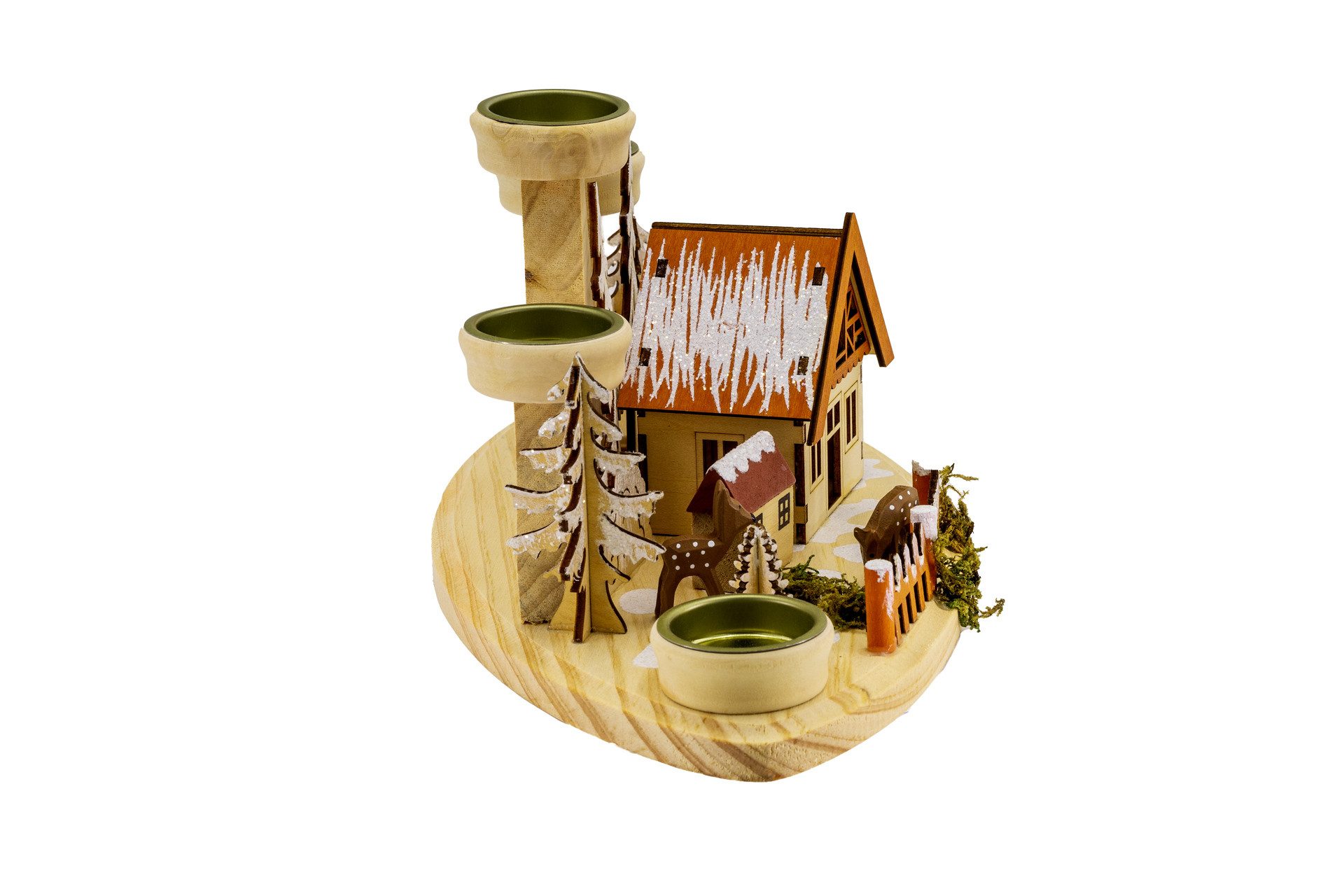 Kaladia Teelichthalter Schwibbogen aus Holz - Teelichter Haus - 37 x 17 x 15 cm, für 4 Teelichter - für stimmungsvolle, winterliche Dekoration – Bild 2 von 2