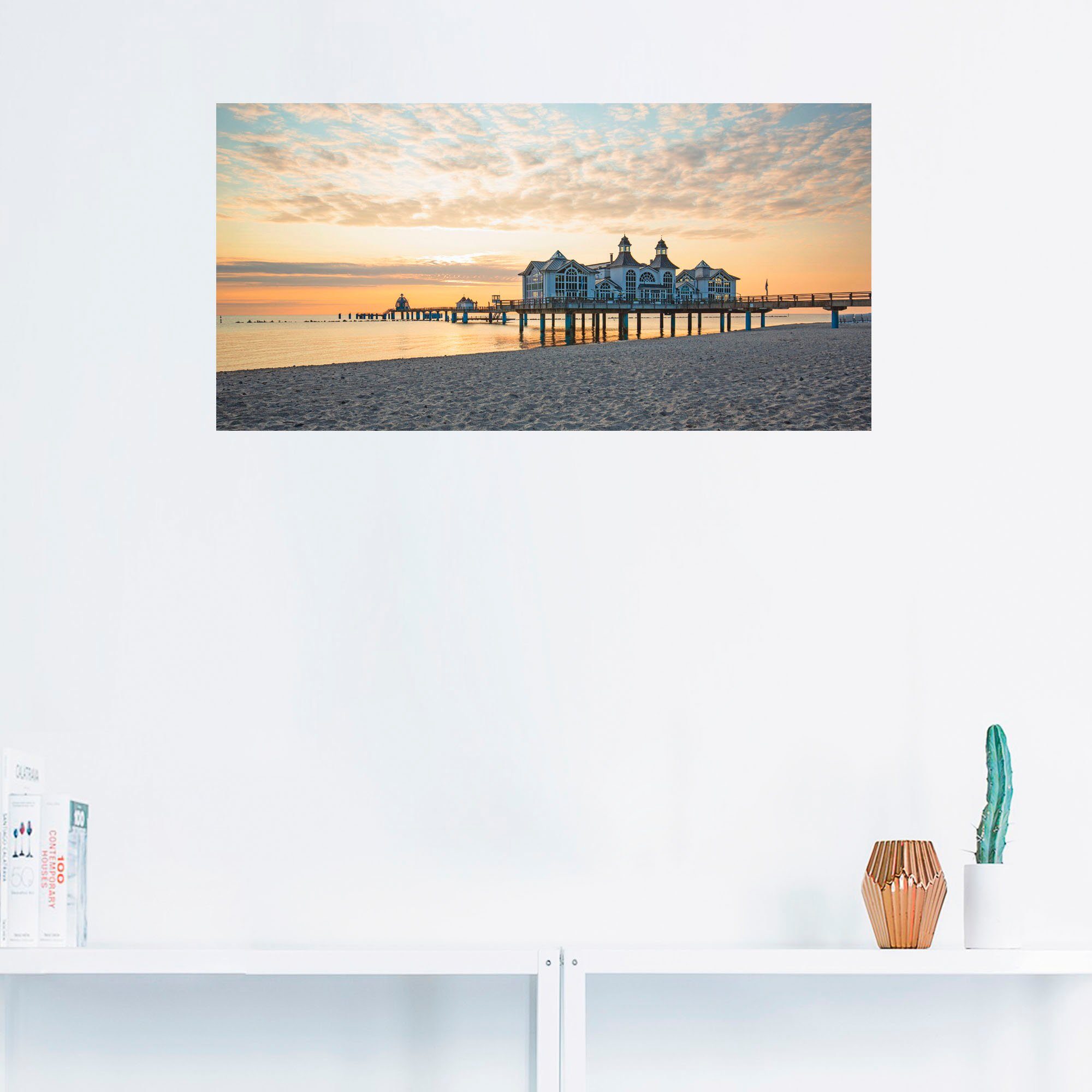 Poster in Seebrücke Größen versch. Wandbild oder Artland als Strand (1 St), bei Sonnenaufgang, Wandaufkleber Leinwandbild, Sellin
