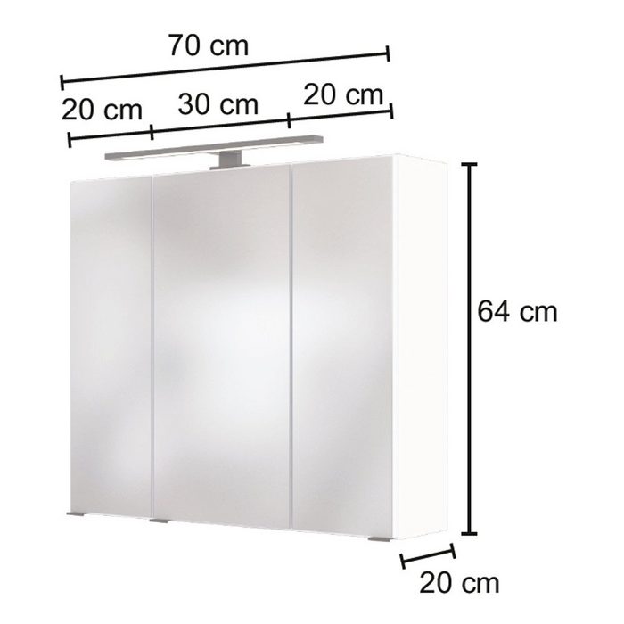 Lomadox Badmöbel-Set MANLY-03 (4-St) Möbel 4-teilig weiß inkl. 70cm LED-Spiegelschrank BQ9548