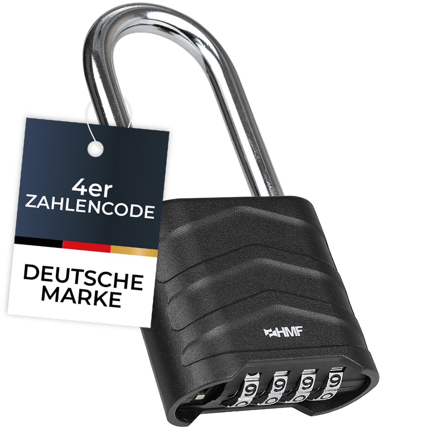 HMF Vorhängeschloss Zahlenschloss Vorhängeschloss mit hohem Bügel, robustes Schloss mit, 4-stelligem Zahlencode Aluminiumlegierung, 5,6 x 2,6 x 11,7 cm Schwarz