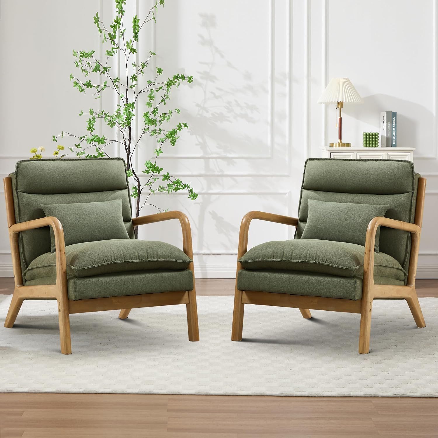 CANMOV Relaxsessel Sessel mit Kissen, Loungesessel mit hoher Rückenlehne, Einzelsessel (2-St), Natürliches Holz, Liegestuhl mit Armlehne und Kissen, für Wohnzimmer