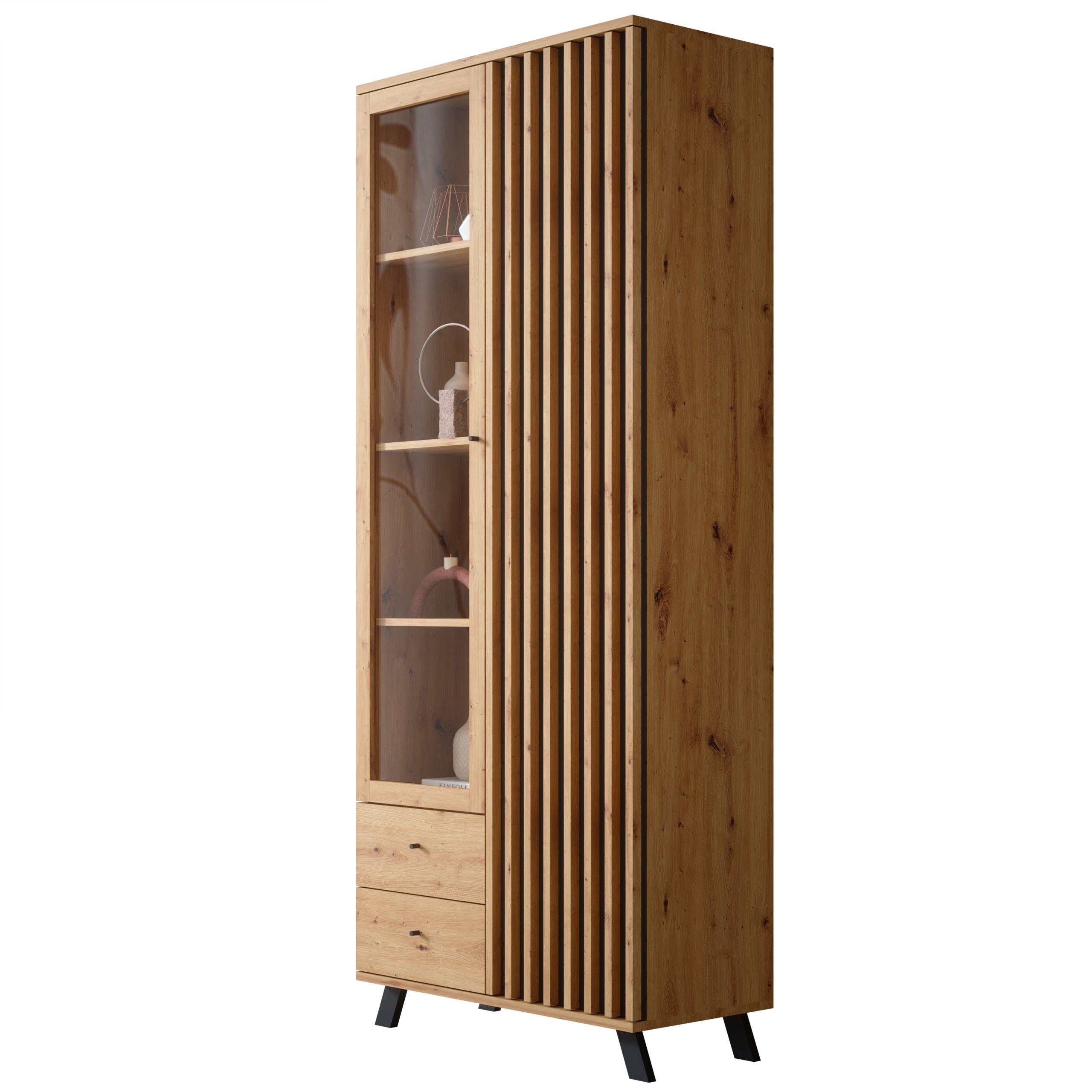 Newroom Vitrine Barea Wandpaneel Wildeiche Anthrazit Modern Vitrinenschrank günstig online kaufen