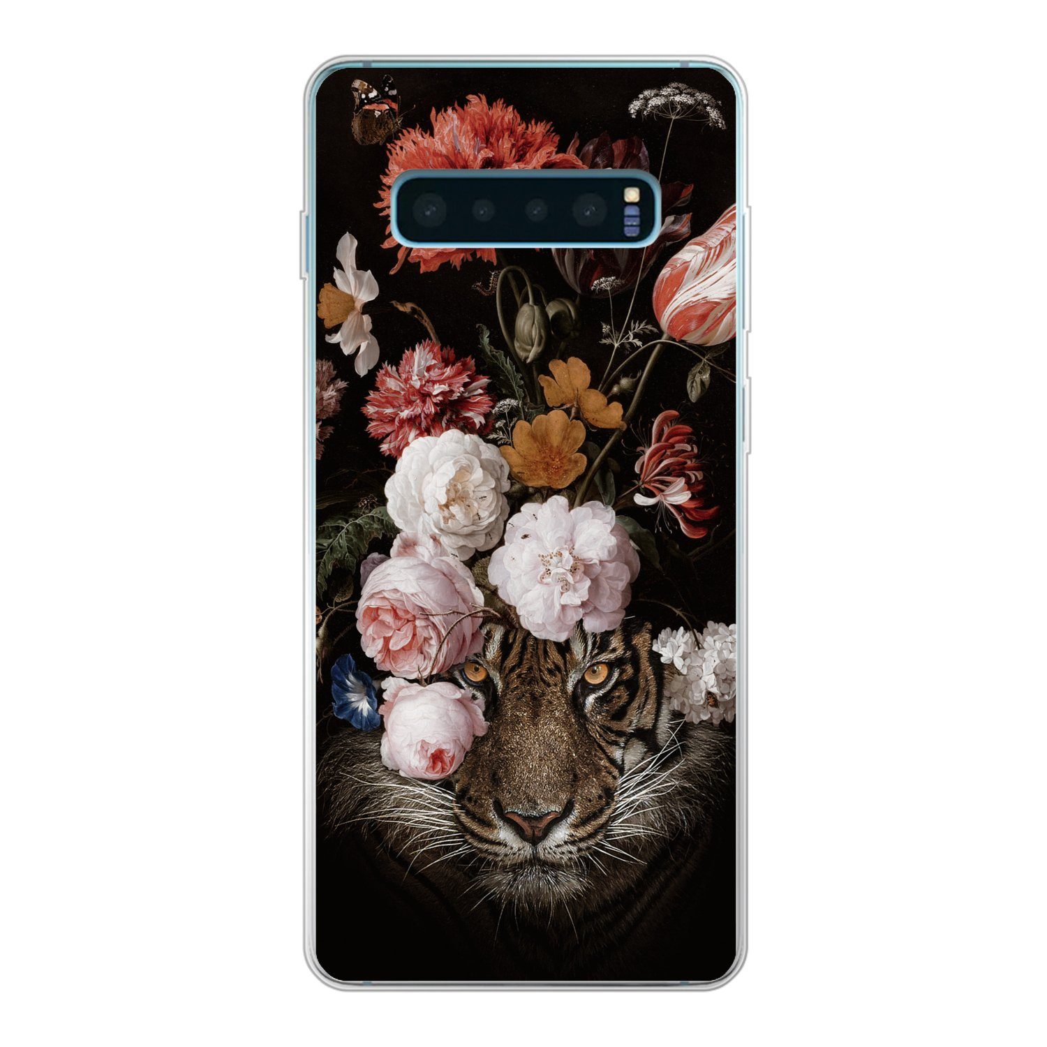 MuchoWow Handyhülle für Samsung Galaxy S10 Plus Blumen - Jan Davidsz de Heem - Tiger - Gem, Phone Case, Silikon, Schutzhülle Dünn