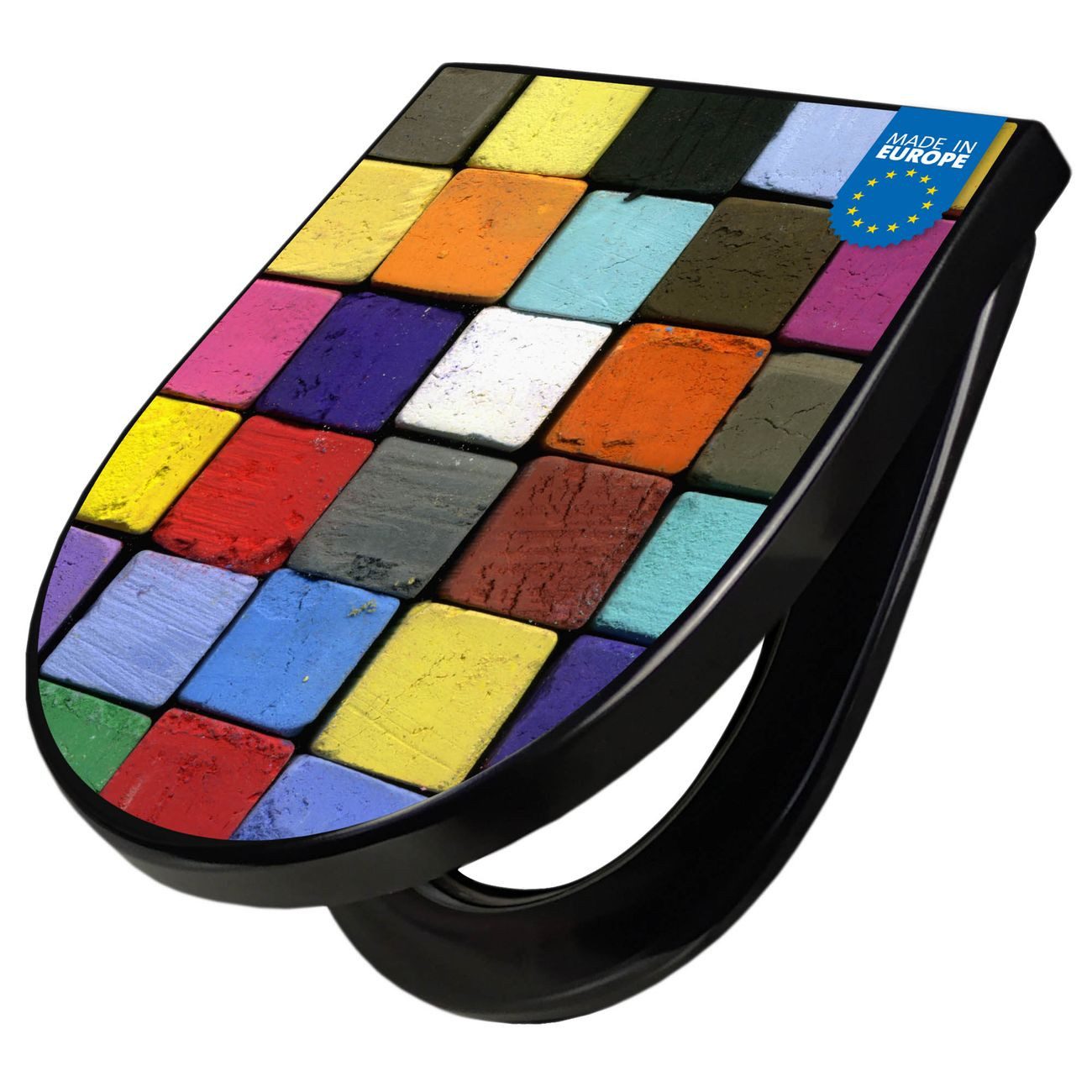 banjado WC-Sitz Premium D-Form mit Absenkautomatik Motiv Bunte Kreide (umweltfreundliches Material, Softclose Absenkautomatik), 45 x 36,4 x 4