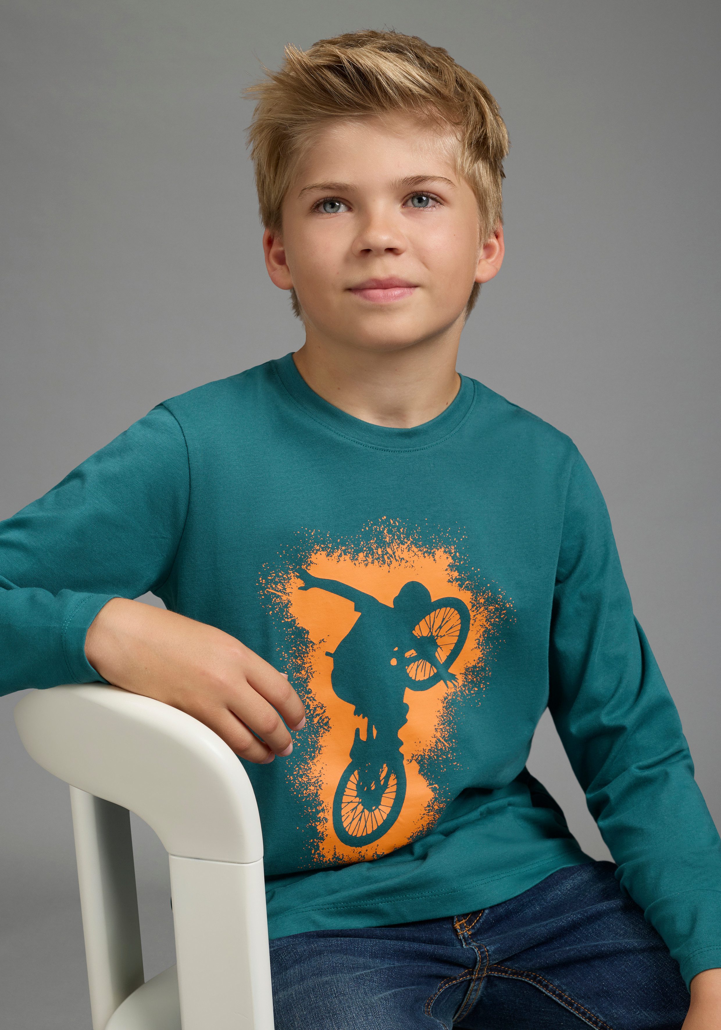 KIDSWORLD Langarmshirt BIKER, lässiger Druck für Jungen