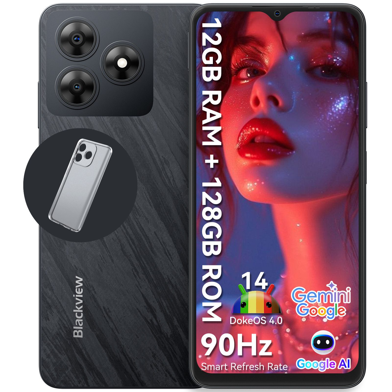 blackview Wave8 AI Smartphone (128 GB Speicherplatz, Dual SIM 4G, Android 14, AI-Dialog)