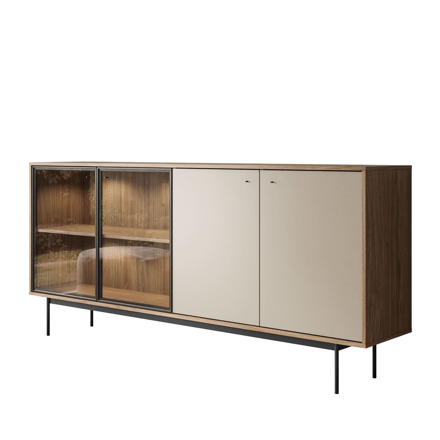 ALLHOUSE24 Kommode LIVARO mit LED-Beleuchtung Sideborad Clay / Columella, Glasfront (1x Kommode), Breite 200 cm