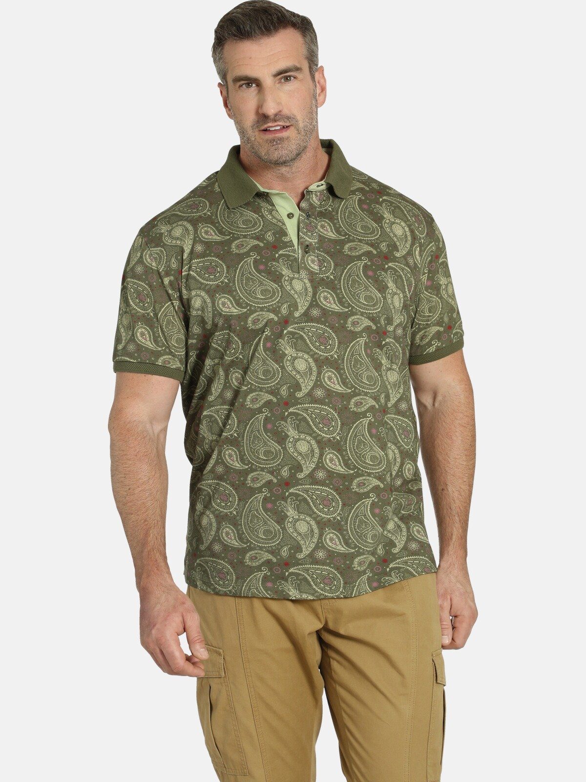 Charles Colby Poloshirt EARL SUITBERT Paisley Muster, Comfort Fit khaki