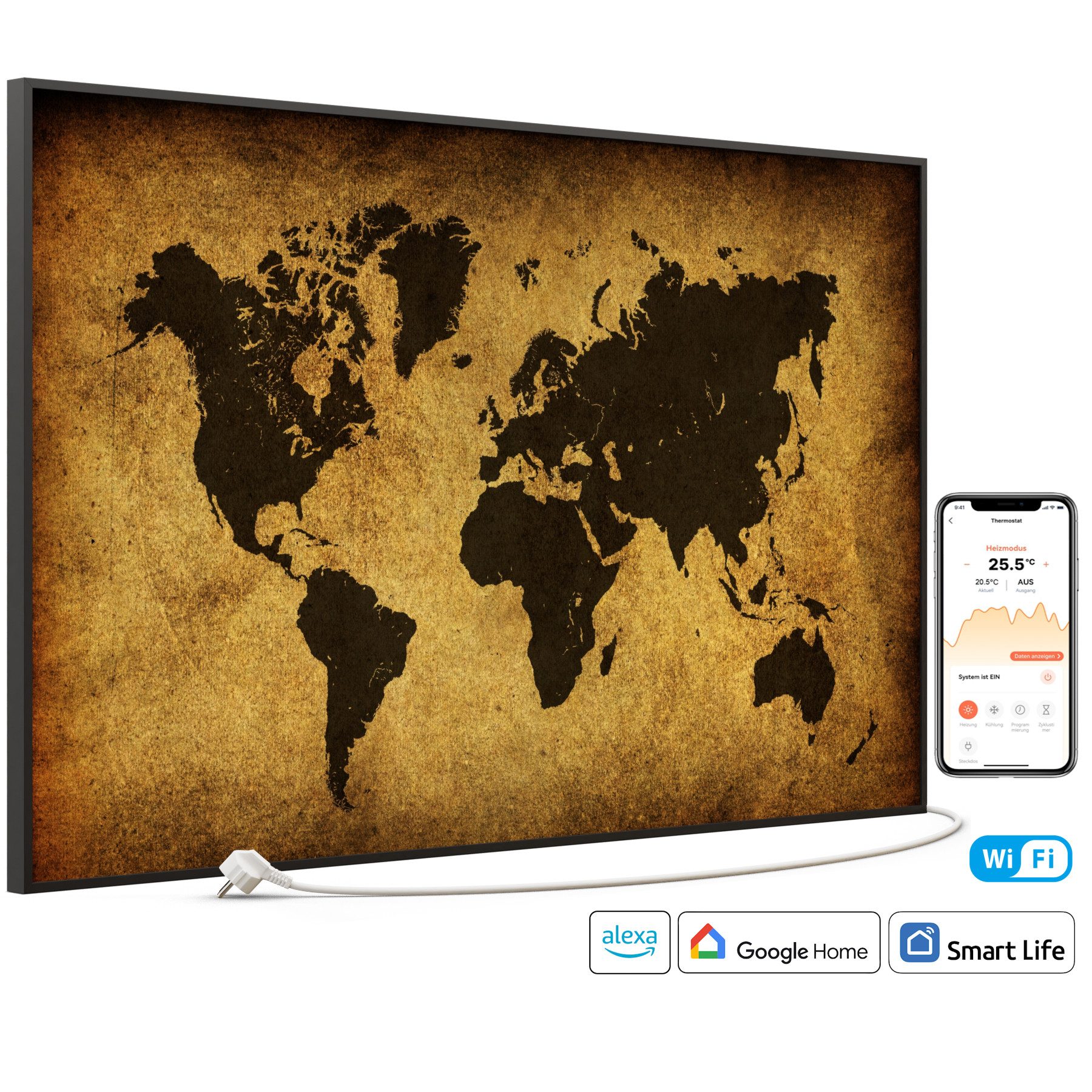 STEINFELD Heizsysteme Infrarotheizung Bild 900W, 120x74cm, Made in Germany, 7 Jahre Garantie, mit Thermostat, Schwarz