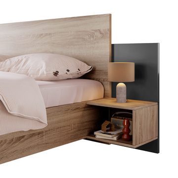 IDEASY Holzbett Doppelbett 160 x 200 cm mit 2 Nachttischen,Massivholz+E1 Spanplatte, (Lieferung ohne Dekoration), Eiche, wasser- und feuchtigkeitsbeständig, leicht zu reinigen,