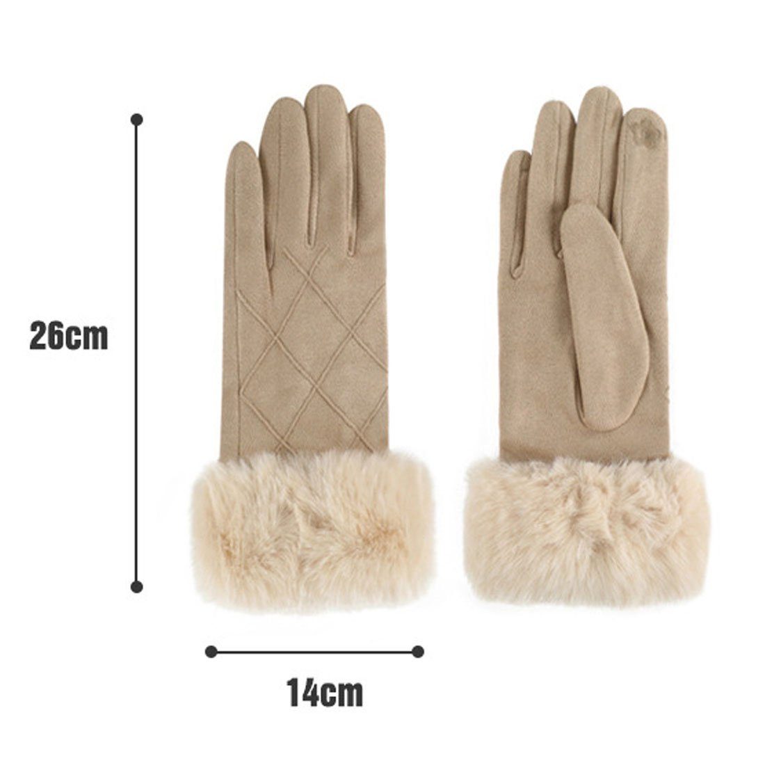 DÖRÖY Touchscreen warme Damen Kunstfell Beige gepolsterte Handschuhe Fleecehandschuhe Handschuhe,