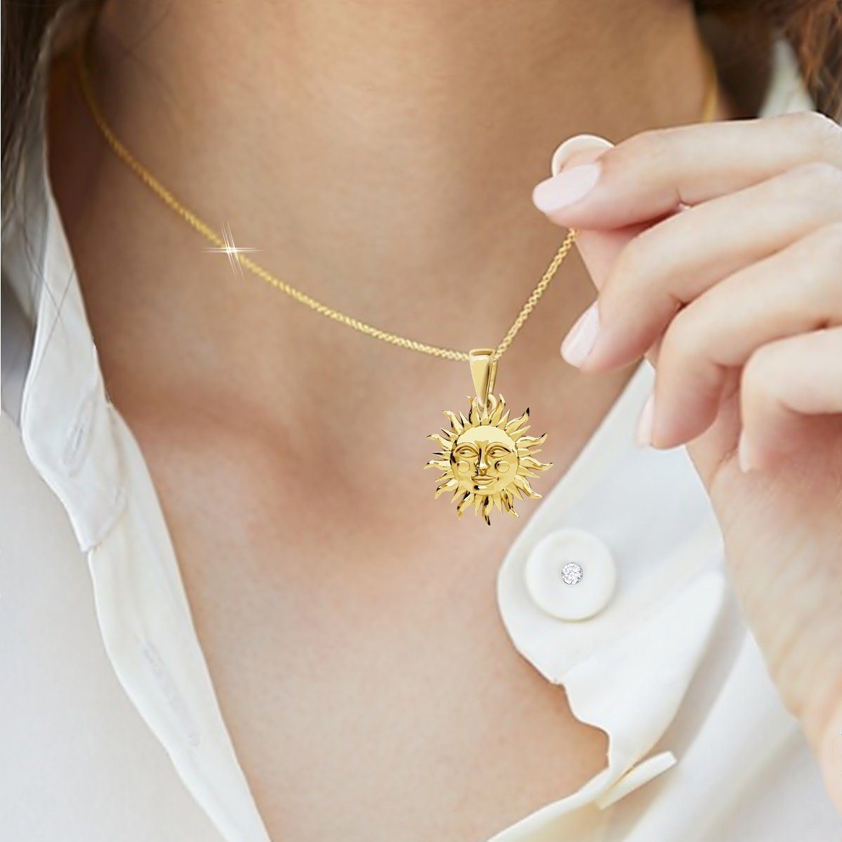 Goldene Hufeisen Sonnenanhänger Sonne Anhänger für Halsketten 925 Sterling-Silber vergoldet, Sonnen-Schmuck für Armbänder oder Kettenanhänger