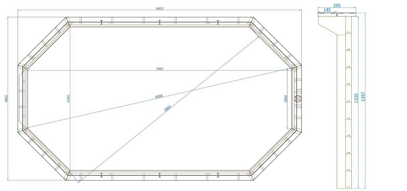 Thumbnail - Poolomio Pool Bali Holzpool oval 8,40 x 4,90 x 1,38 m, inklusive Zubehör (Set)
