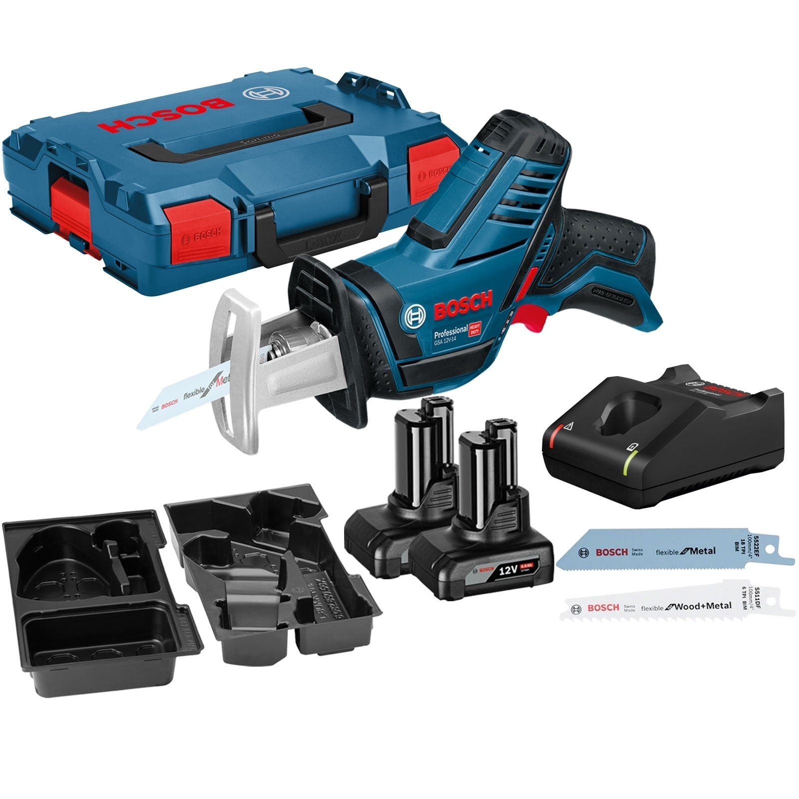 BOSCH Akku-Säbelsäge Bosch Akku-Säbelsäge GSA 12V-14 / 2x 4,0 Ah Akku + Ladegerät in L-Boxx