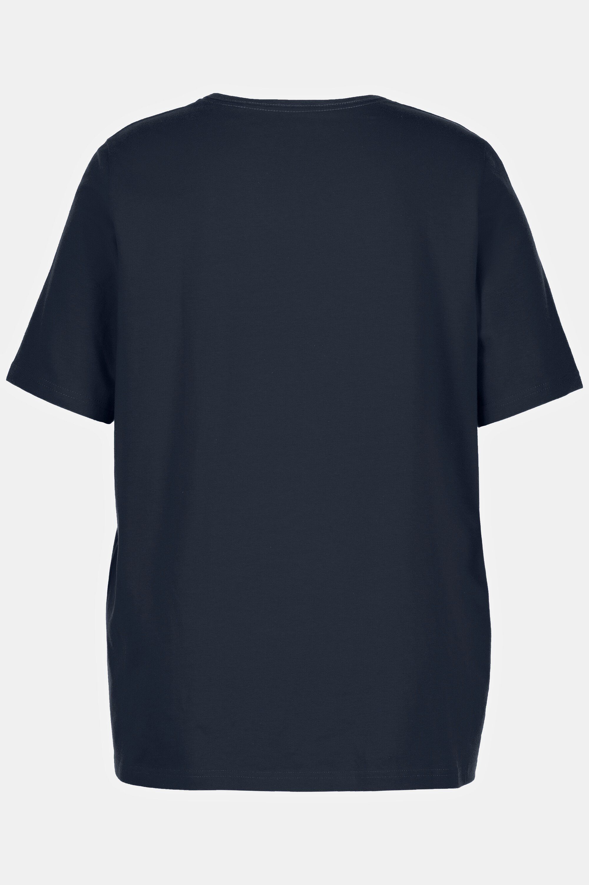 T-Shirt Carree-Ausschnitt Popken Ulla marine A-Linie Rundhalsshirt Halbarm