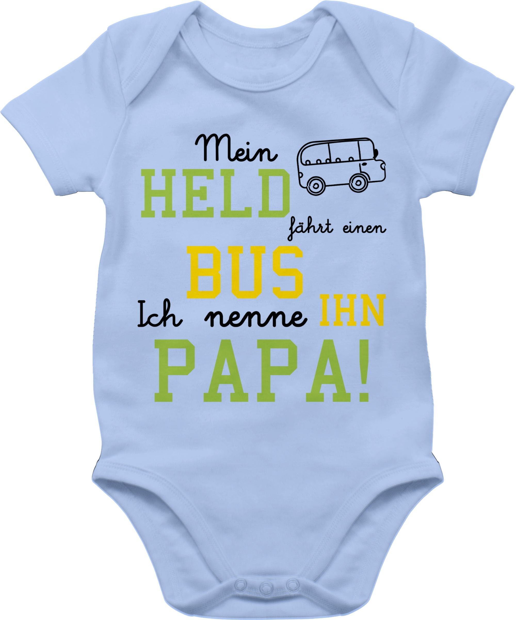 Kinder Mädchen (Gr. 50 - 92) Shirtracer Shirtbody Mein Held fährt Bus - Statement Sprüche Baby - Baby Body Kurzarm Spruch Sprüch