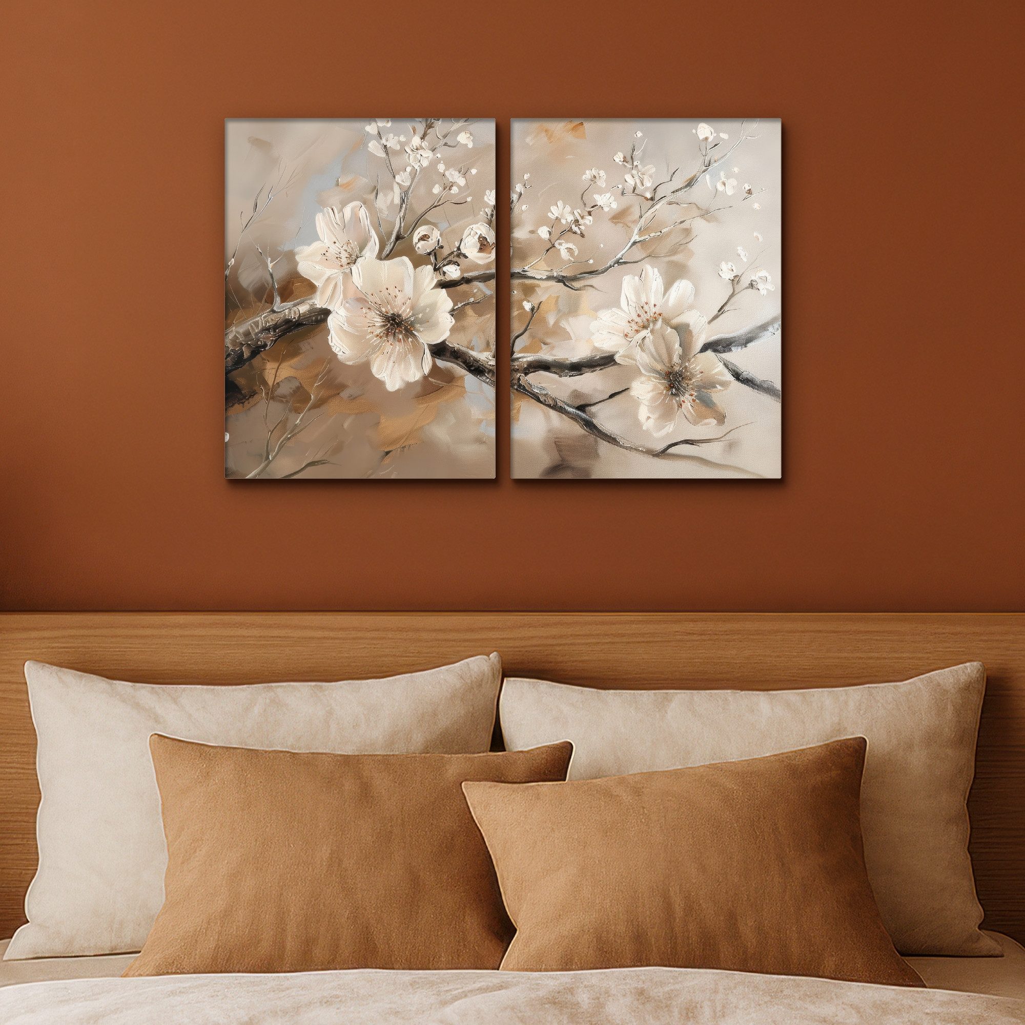 MuchoWow Leinwandbild Blüte - Beige - Abstrakt - Blumen, Fotodruck (2 St), Wand Bilder 2 Set, Deko Schlafzimmer Wohnzimmer Flur 60x40 cm – Bild 4 von 5