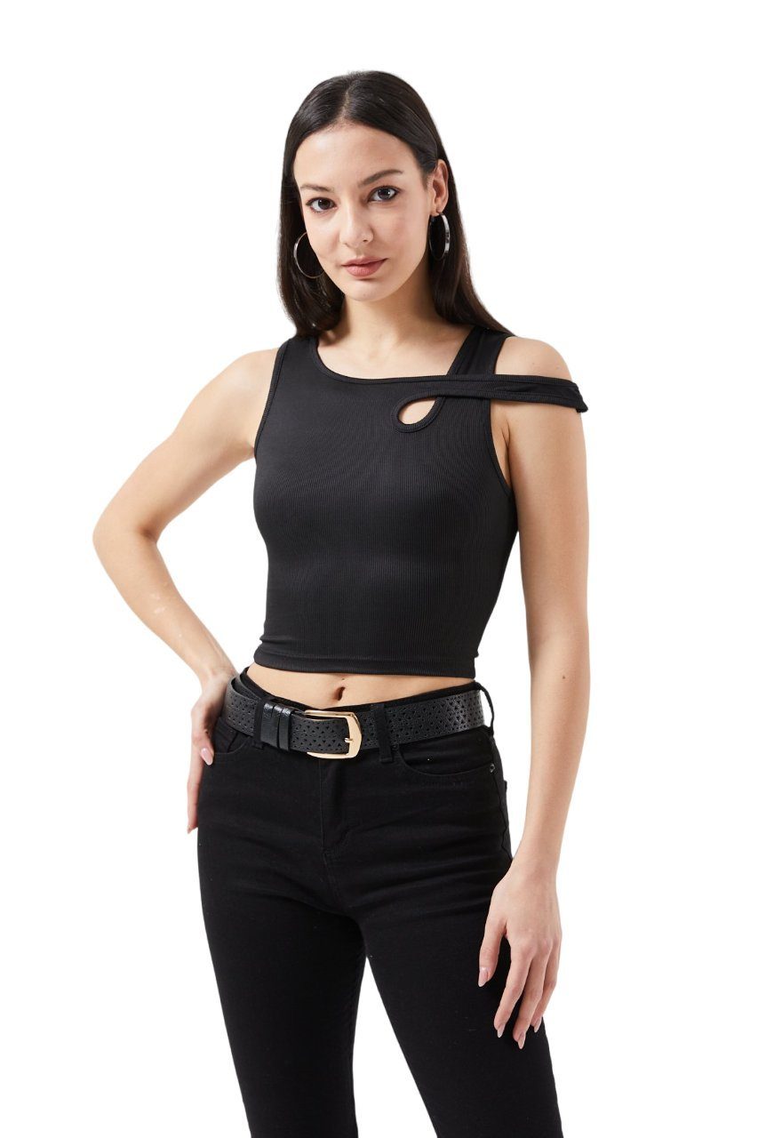 Selef Creation Tanktop Ripptanktop Tanktop SCHWARZ Crop-Top Crop Weste