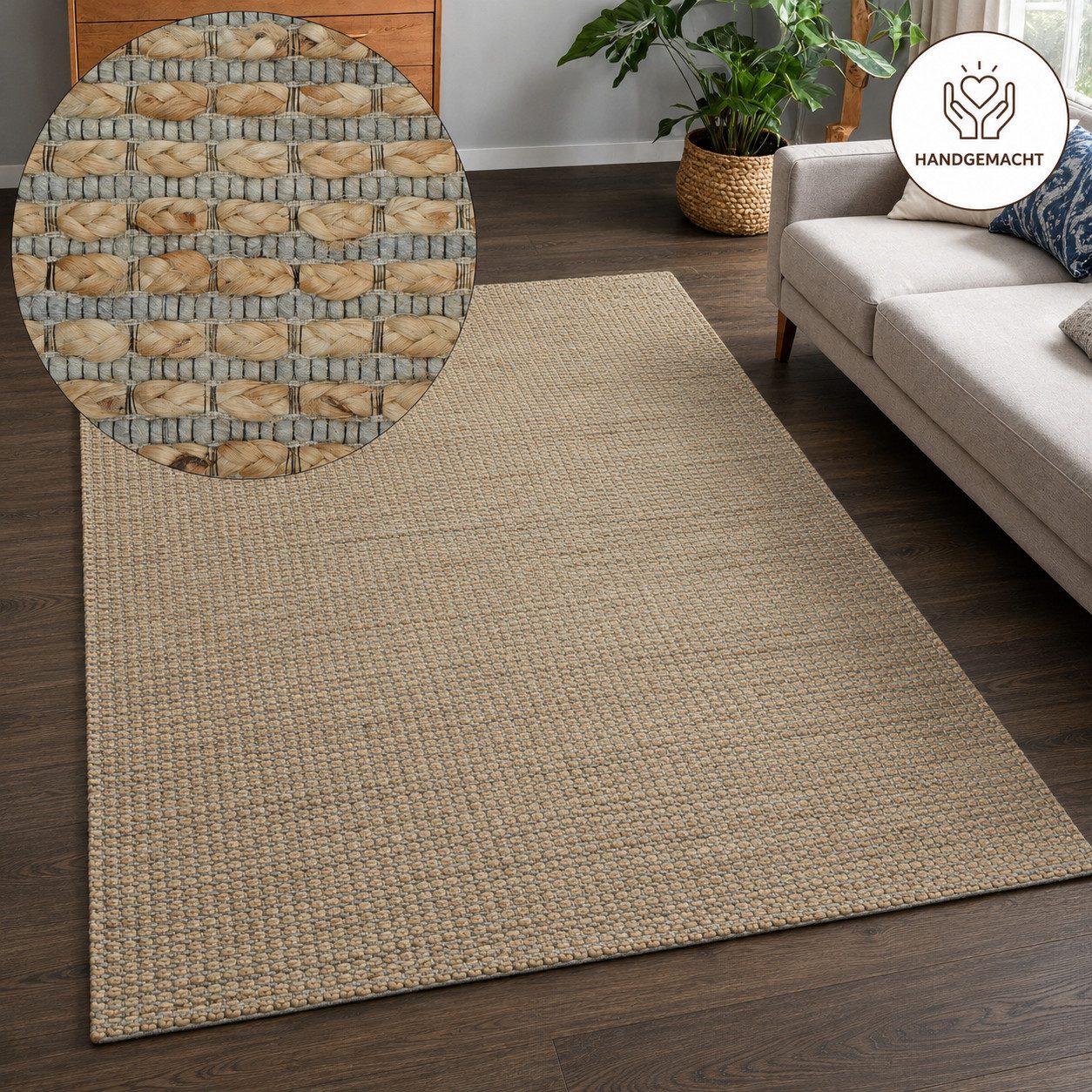 OTTO home Teppich Jerron, Jute-Mix, Flechtoptik, rechteckig, Höhe: 15 mm, Scandi-Stil, Strukturgewebe, Wohnzimmer, Schlafzimmer, Esszimmer