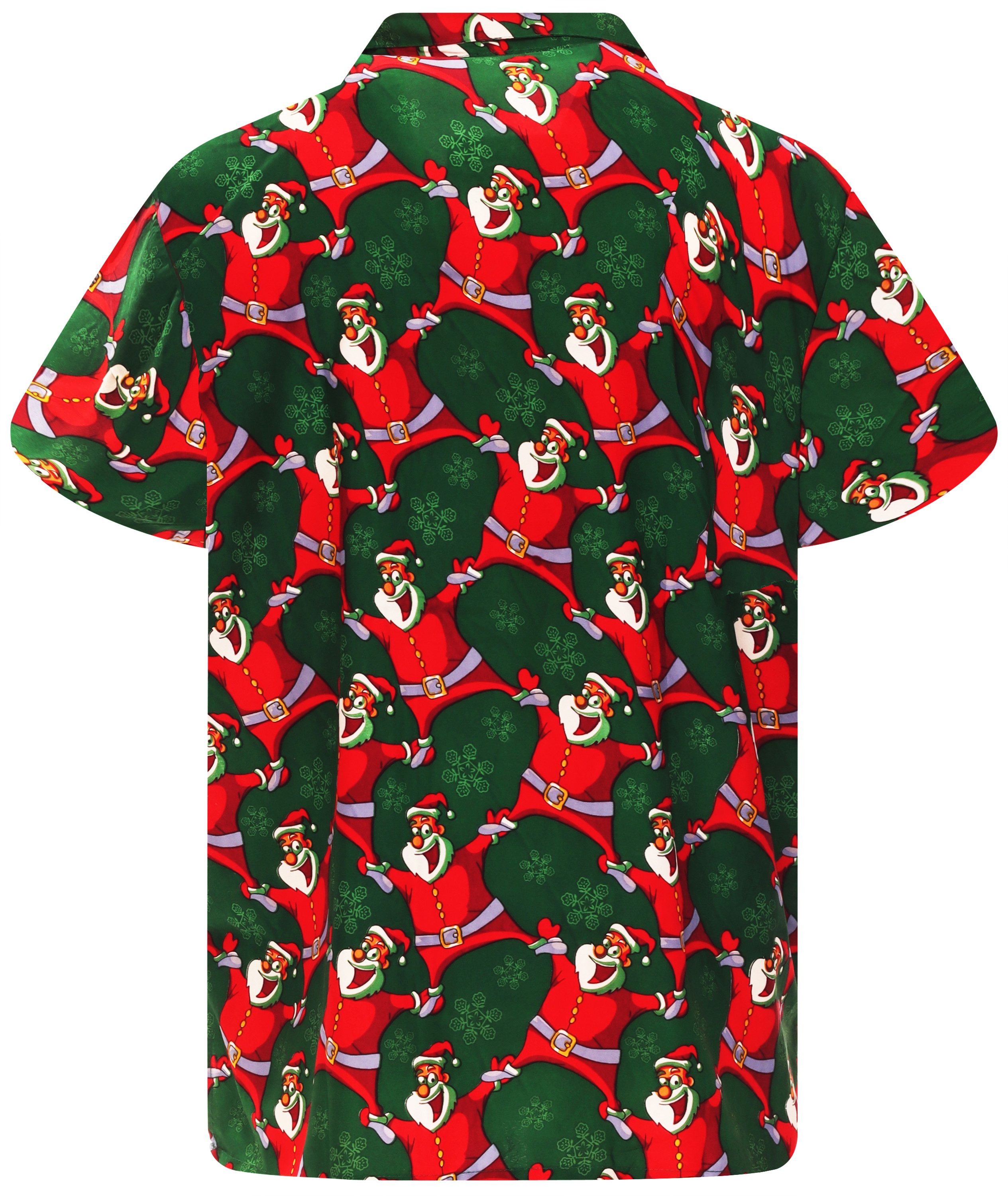 King Kameha Hawaiihemd Christmas Laughing Santa Kurzarm Front-Tasche Unisex