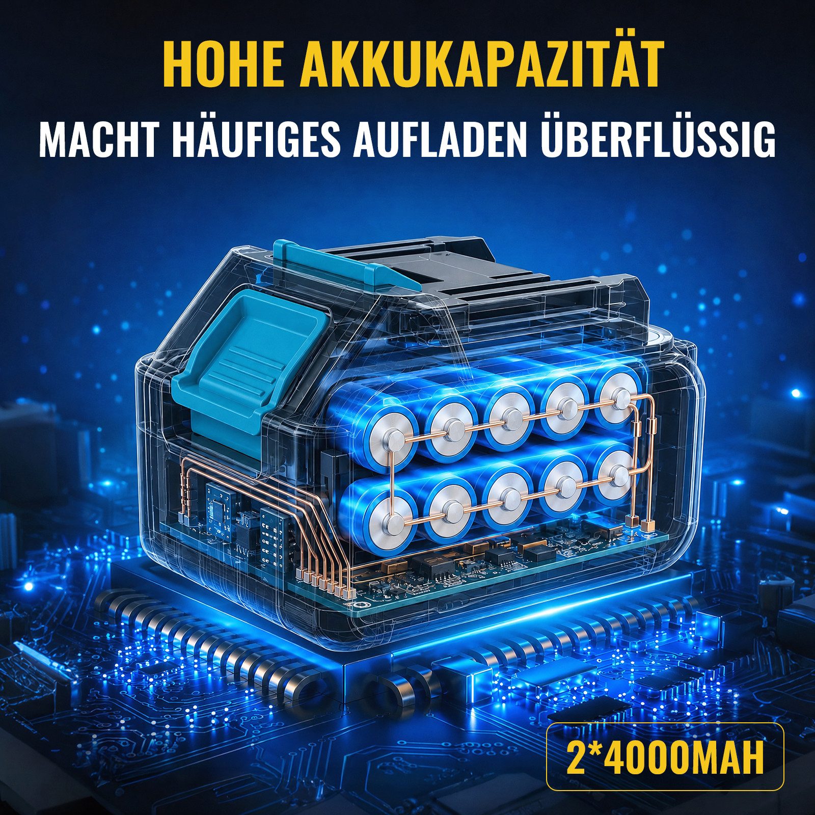 CONENTOOL Akku-Schlagschrauber 500 Nm, Bürstenloser Motor, 2x 4000 mAh Akku, 1/2" Vierkant, 2500 U/min, 500 Nm, (Set, 14-tlg., 5 Stecknüsse (17/18/21/22/24 mm), 5 Bohrer, 3 Bits, Adapter), Elektro-Schlagschrauber & Schlagbohrer 2-in-1