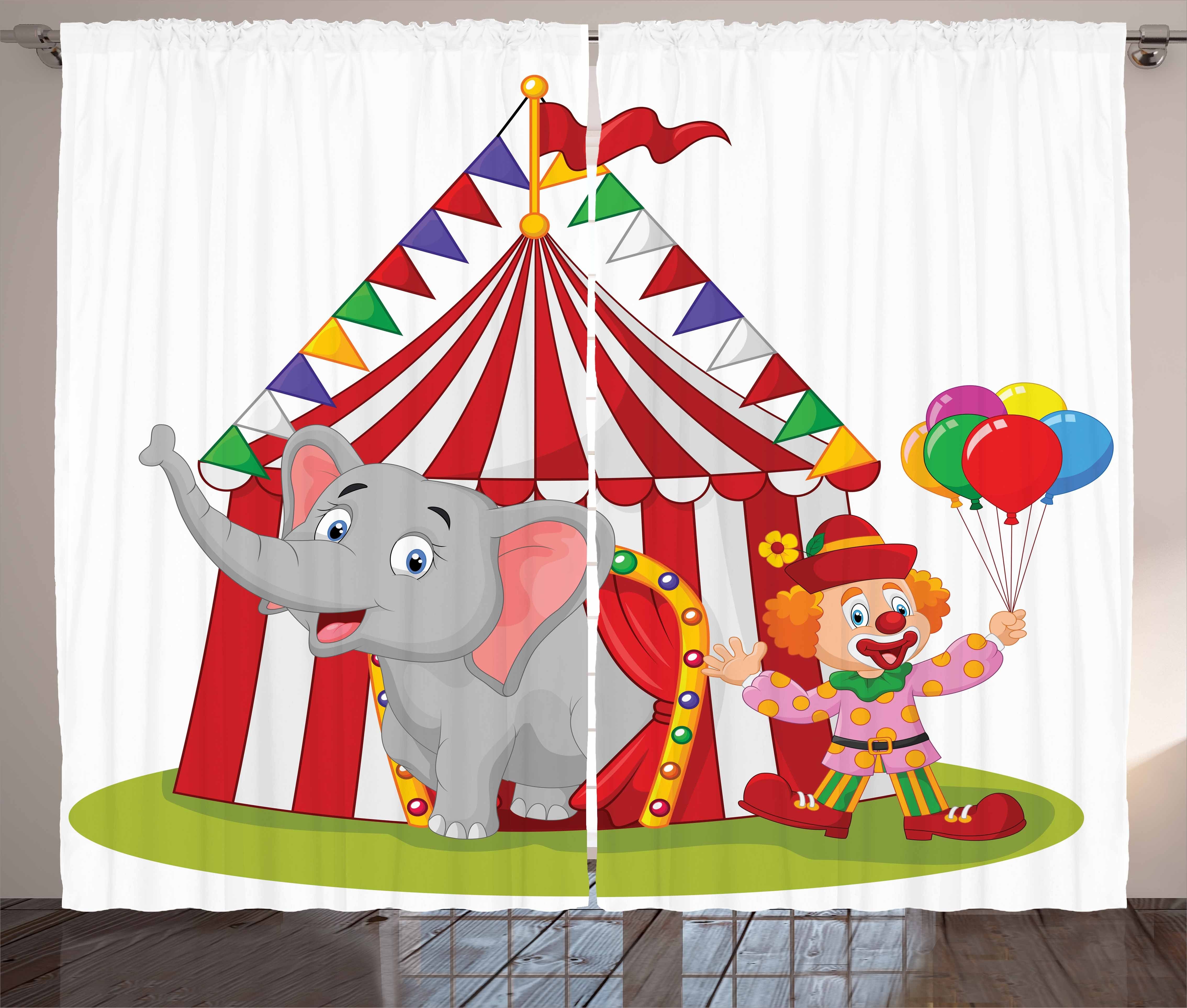 Gardine Schlafzimmer Kräuselband Vorhang mit Schlaufen und Haken, Abakuhaus, Karikatur Zirkus-Elefant-Zelt
