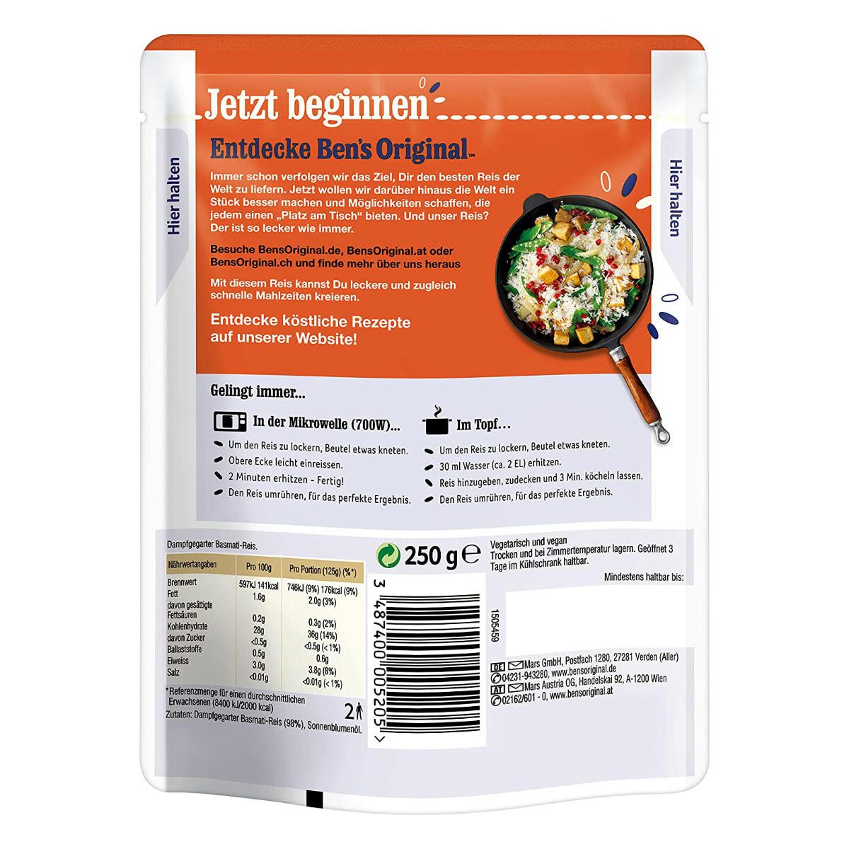 Ben's Original Reis, Bens Original Express Basmati Reis fertig in nur 2 Minuten 250g