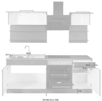 HELD MÖBEL Küchenzeile Tulsa, Breite 210 cm, schwarze Metallgriffe, hochwertige MDF Fronten