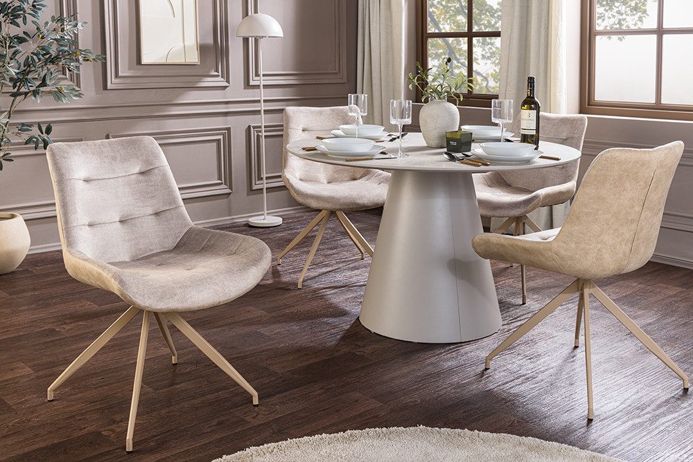 riess-ambiente Esszimmerstuhl DIVANI champagner/beige - Samt, Metall, Ziersteppung, Bodenschoner (Einzelartikel, 1 St), Retro Polsterstuhl - ideal für Schlaf- und Esszimmer oder Wohnküche