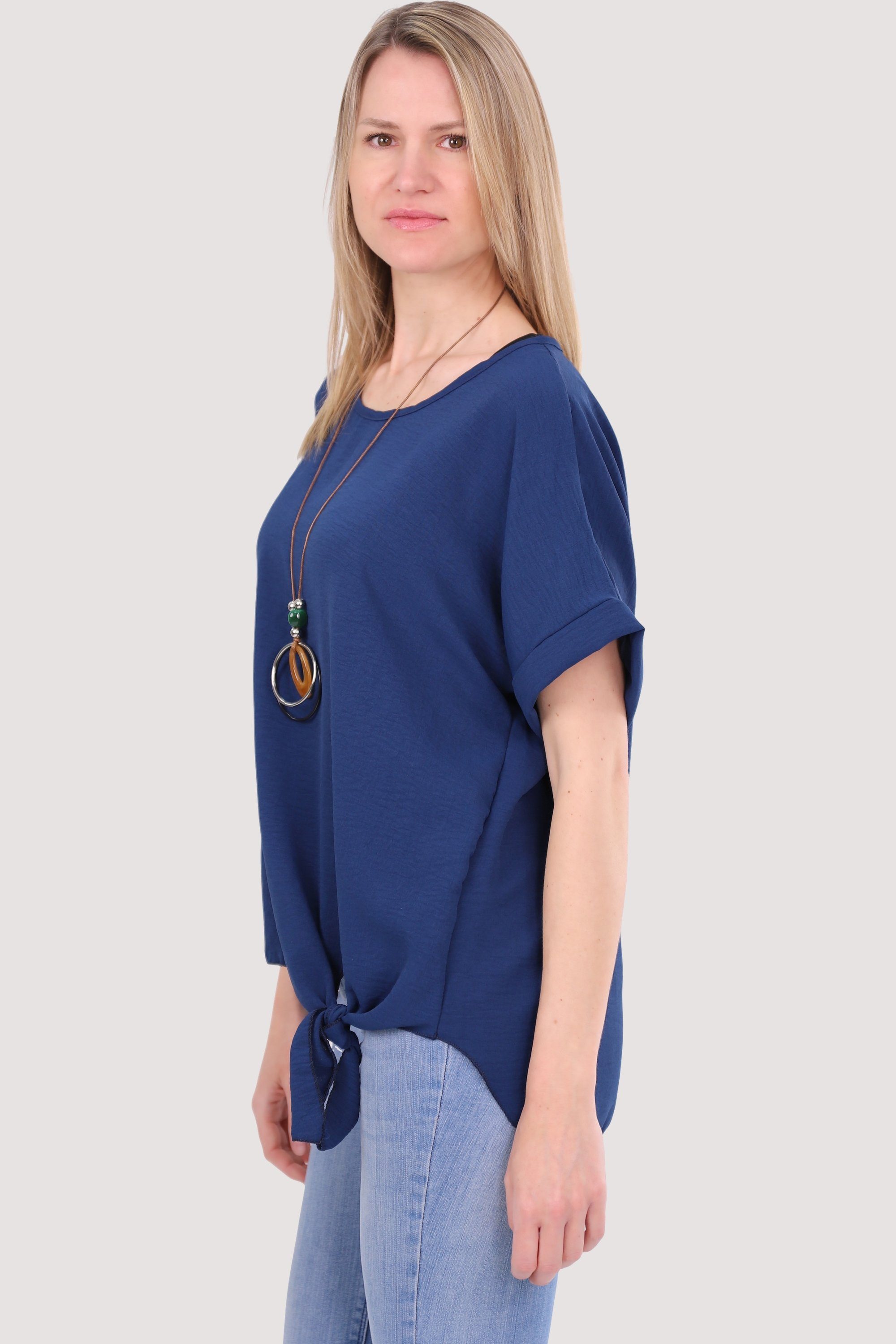 malito more than fashion Blusenshirt 10508 mit Bindeknoten und Kette Einheitsgröße