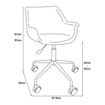en.casa Drehstuhl, »Kaavi« mit Rollen höhenverstellbar 91x67,5x63 cm Dunkelgrau