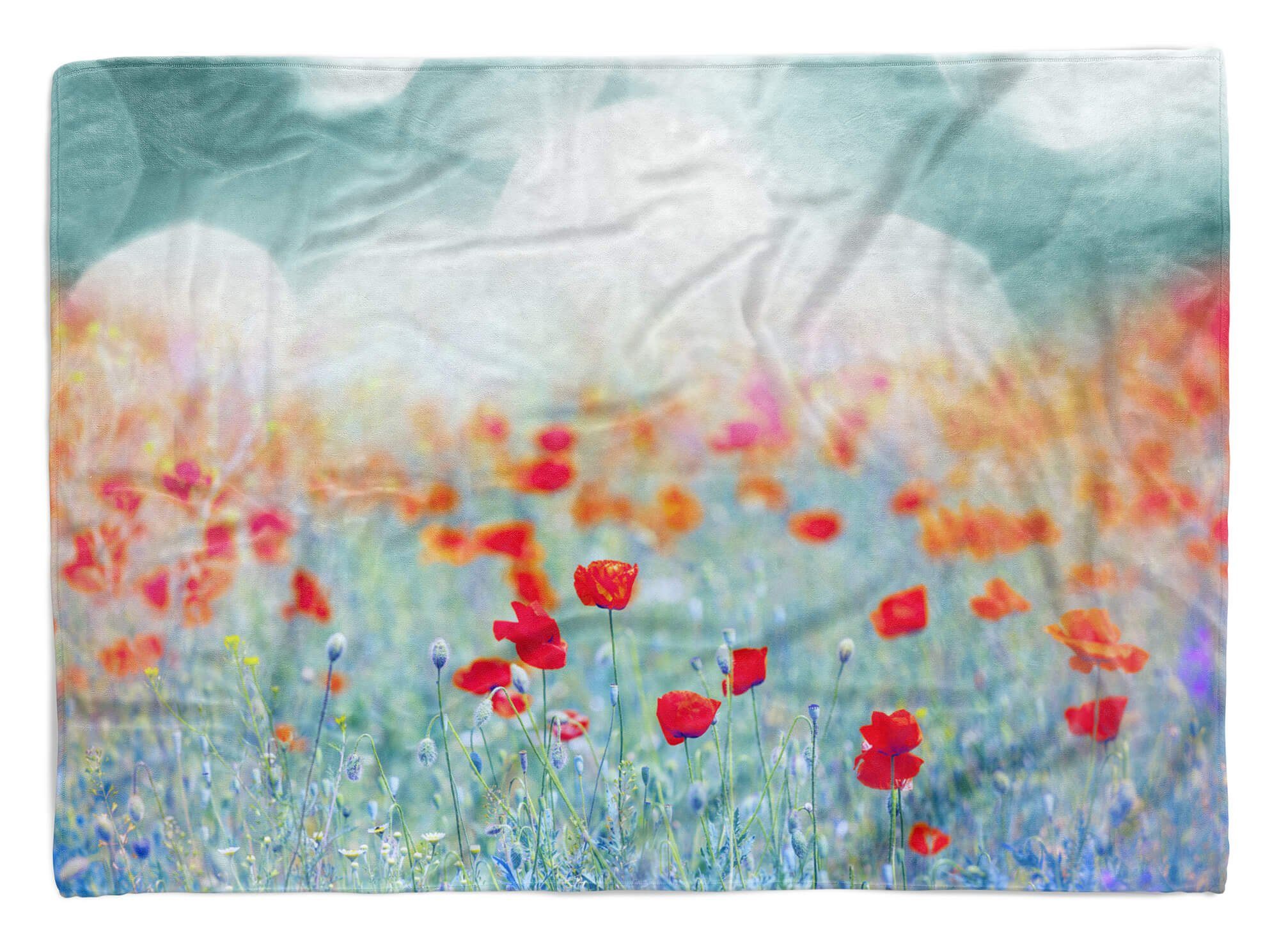 Rote Kuscheldecke Wildbl, Handtücher Blumen Art Baumwolle-Polyester-Mix Sinus (1-St), Saunatuch Fotomotiv Handtuch mit Strandhandtuch Handtuch