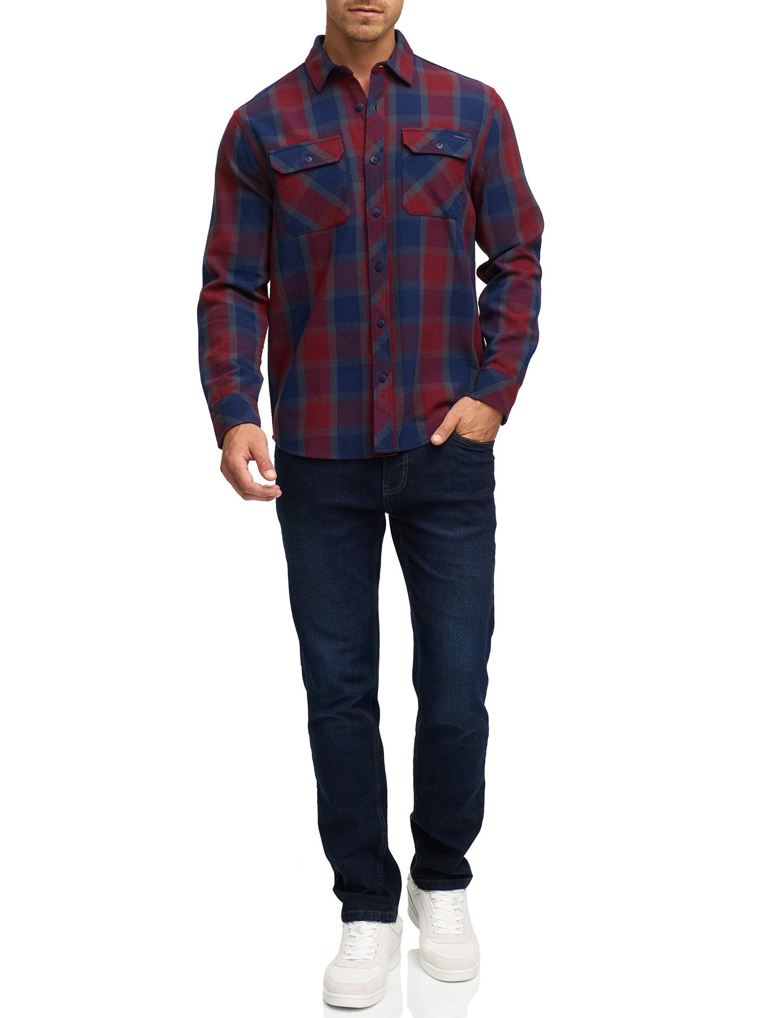 Indicode Langarmhemd Herren INPomal Herrenhemd Langarm Herren Karohemd aus 100% Baumwolle mit Brusttaschen und Umlegekragen