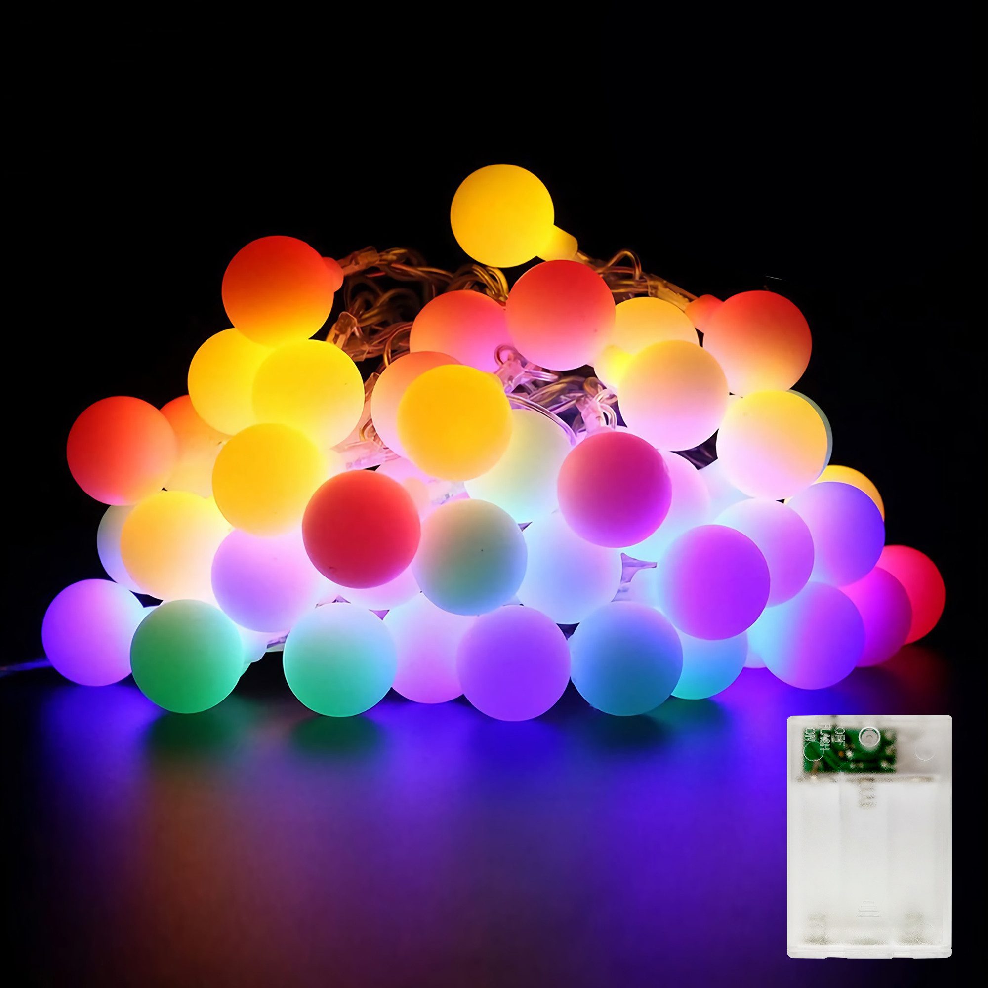 LOHAS-LED Lichterkette 40-LED-Kugel-Stimmungslicht für Feste & Balkon, 40-flammig, 4,1 m /später 4,3 m, Batterie & USB, RGB, IP65 wasserdicht