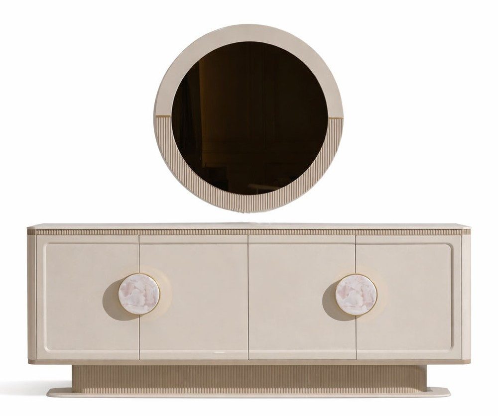 JVmoebel Sideboard Beige Sideboard mit Spiegel Kommode Holz-Anrichte Esszimmer (2 St), Made in Europa