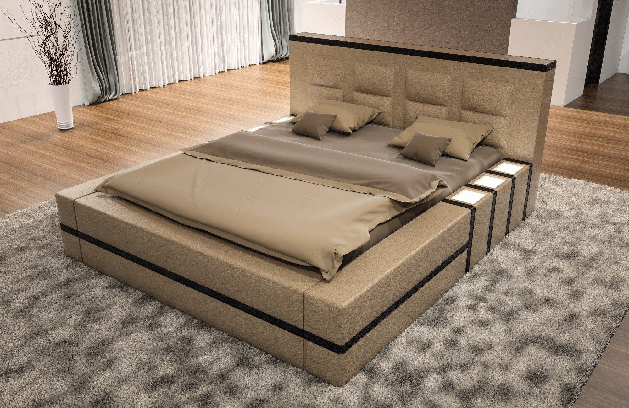 LED Beleuchtung, Boxspringbett Kunstleder Dreams Matratze, Premium mit Asti mit LED Topper, Beleuchtung Bett sandbeige-schwarz Komplettbett mit mit Sofa