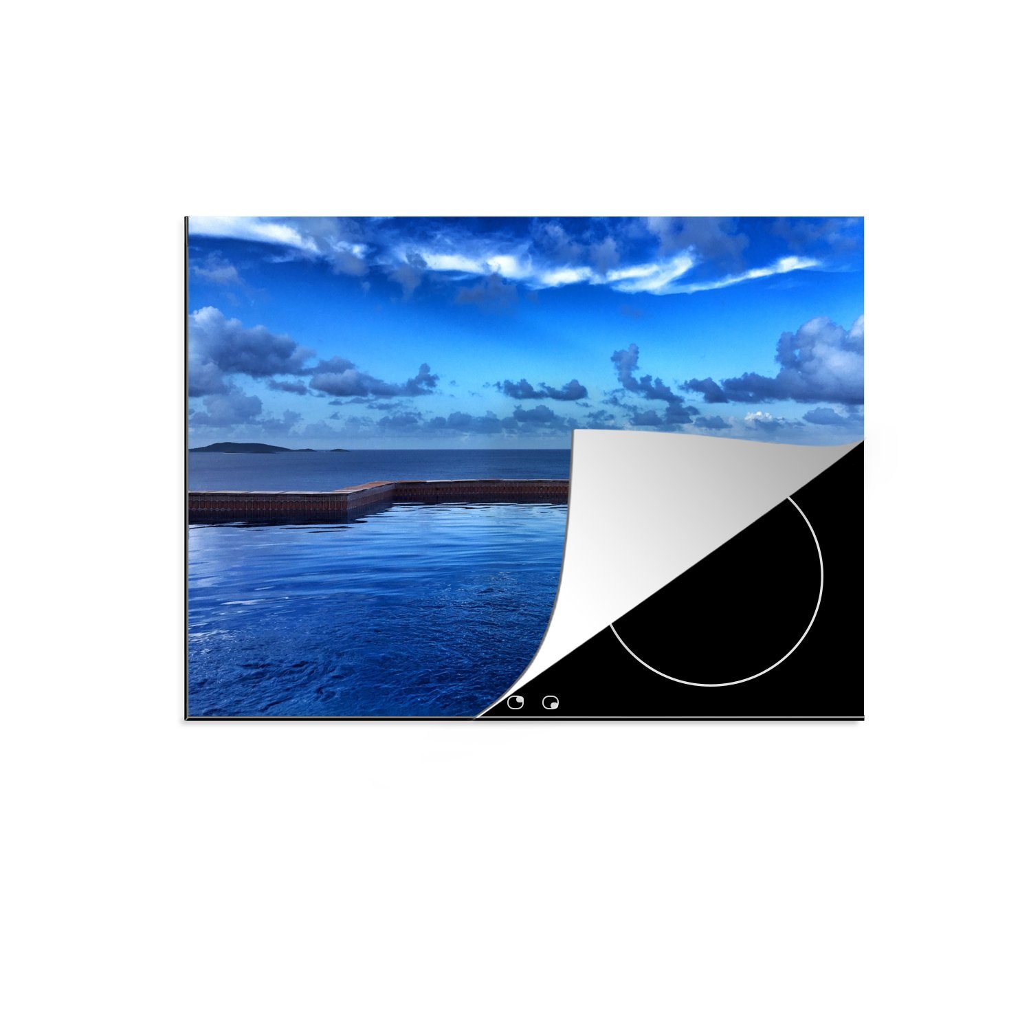 MuchoWow Herdblende-/Abdeckplatte Ein Infinity-Pool mit Blick auf den Ozean, Vinyl, (1 tlg), 70x52 cm, Mobile Arbeitsfläche nutzbar, Ceranfeldabdeckung