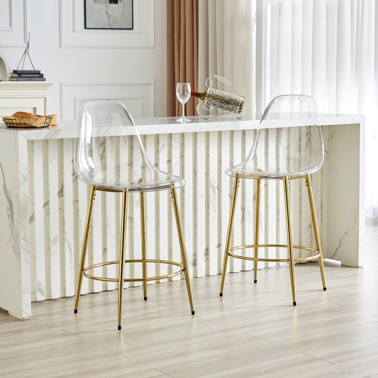ANYSUN Barhocker 2er-Set transparente Barhocker mit Rückenlehne und Fußstütze (mit schwebendem Design für offene Küchen Gesamthöhe: 102 cm), Belastbarkeit 120 kg,pflegeleicht,für Küche & Homeoffice-Stuhl
