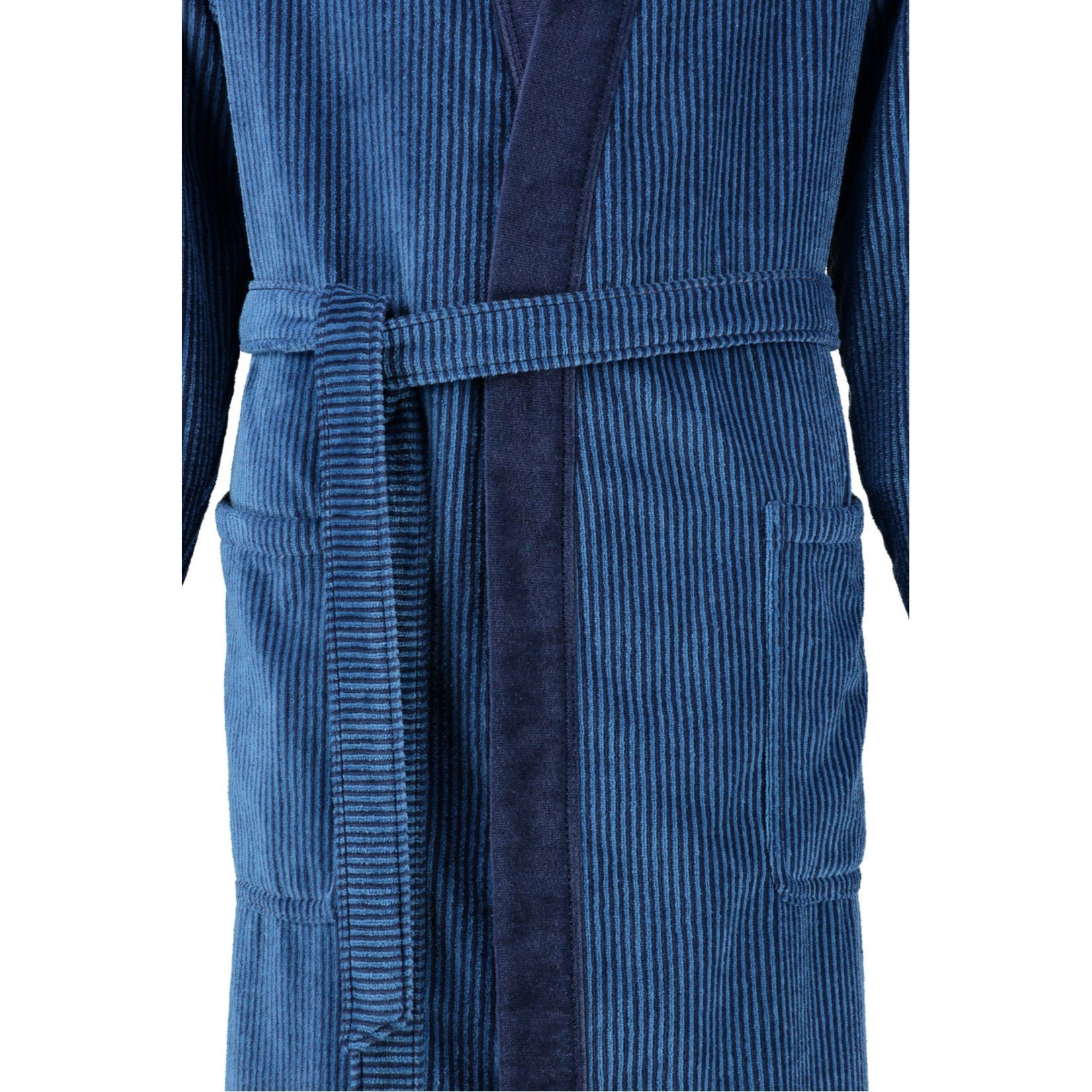 Cawö Herrenbademantel 5840, Langform, Walkvelours, Gürtel, Kimono-Kragen, Form blau Kimono