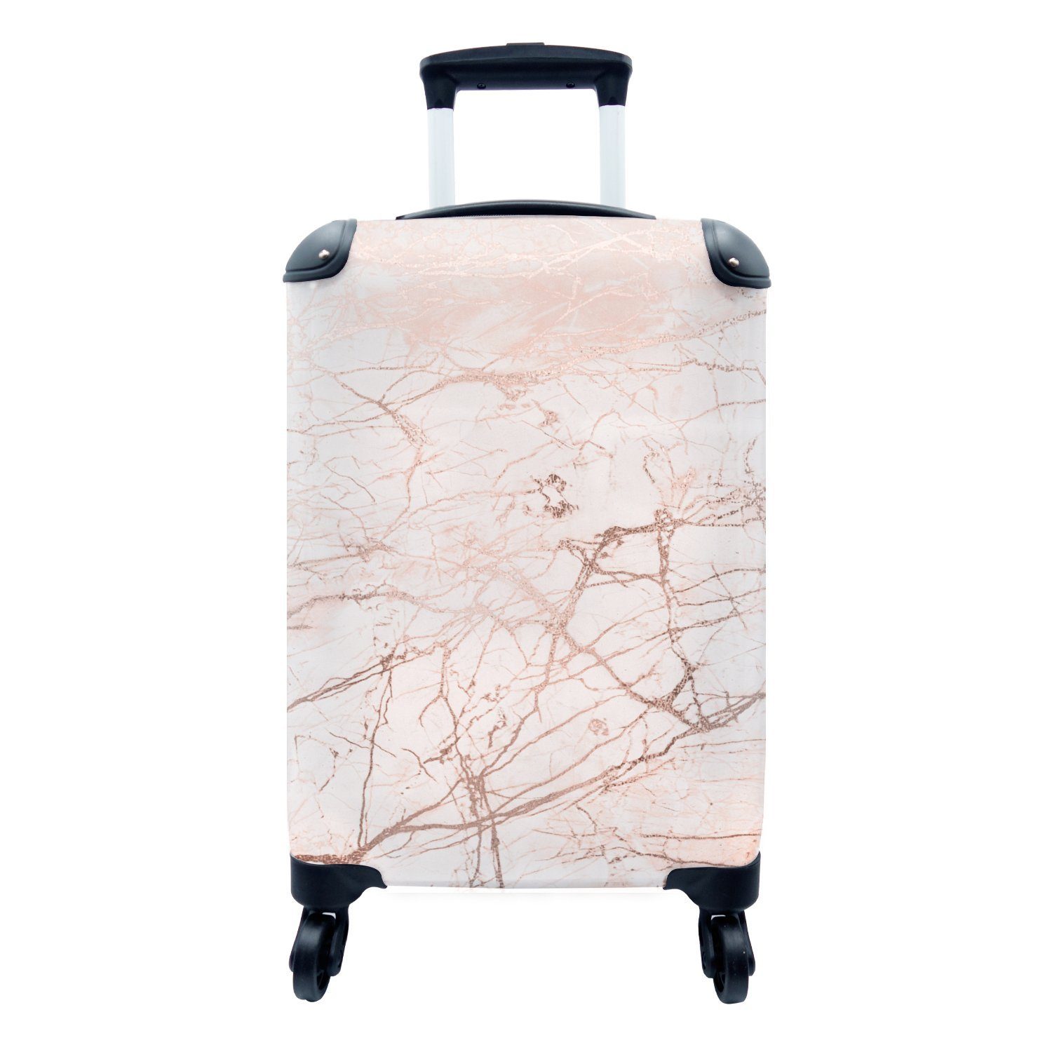 MuchoWow Handgepäckkoffer Marmor - Weiß - Rosa, 4 Rollen, Reisetasche mit rollen, Handgepäck für Ferien, Trolley, Reisekoffer