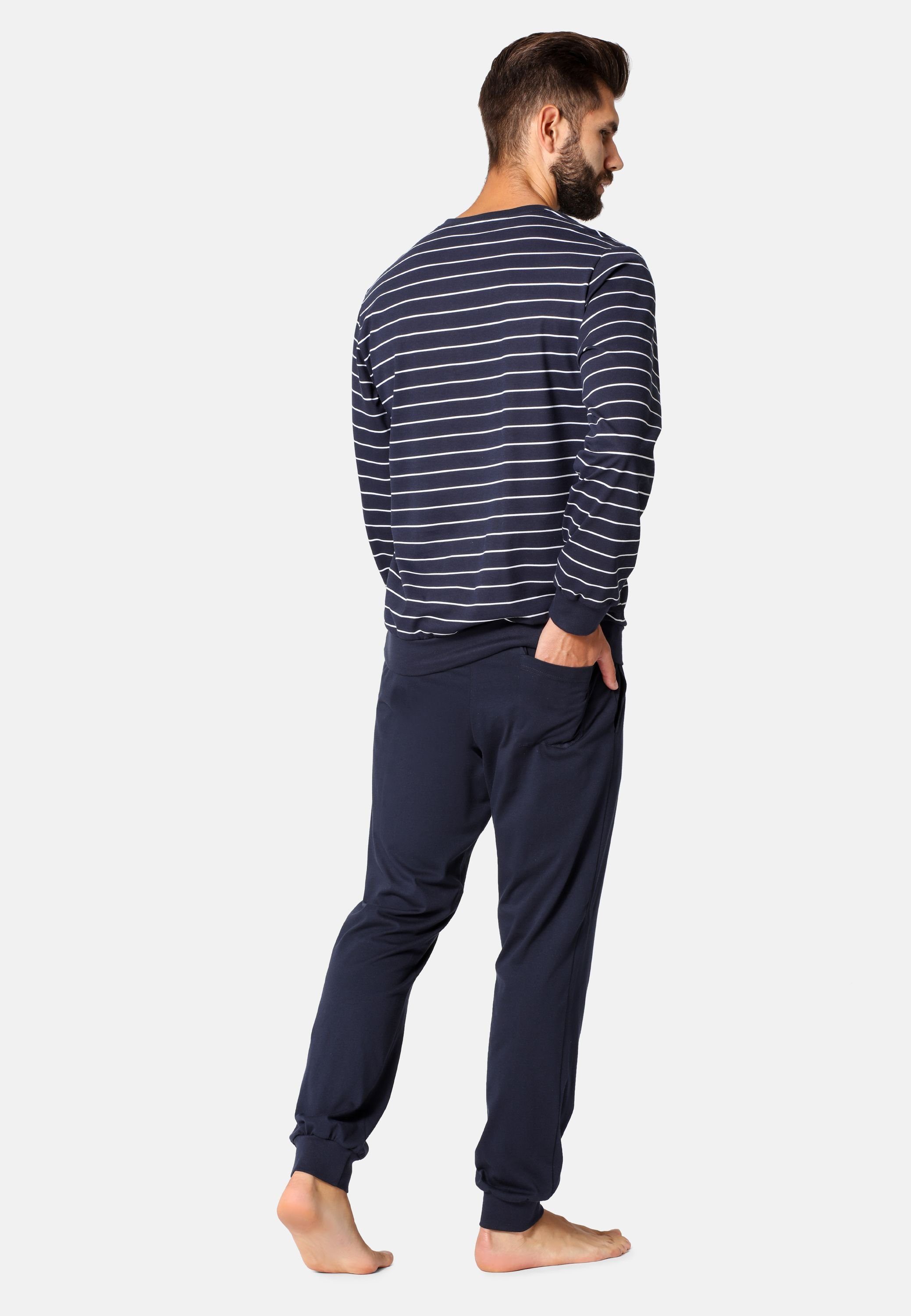 Weiß Ladeheid aus Marineblau Schlafanzug Baumwolle Herren LA40-220 Schlafanzug